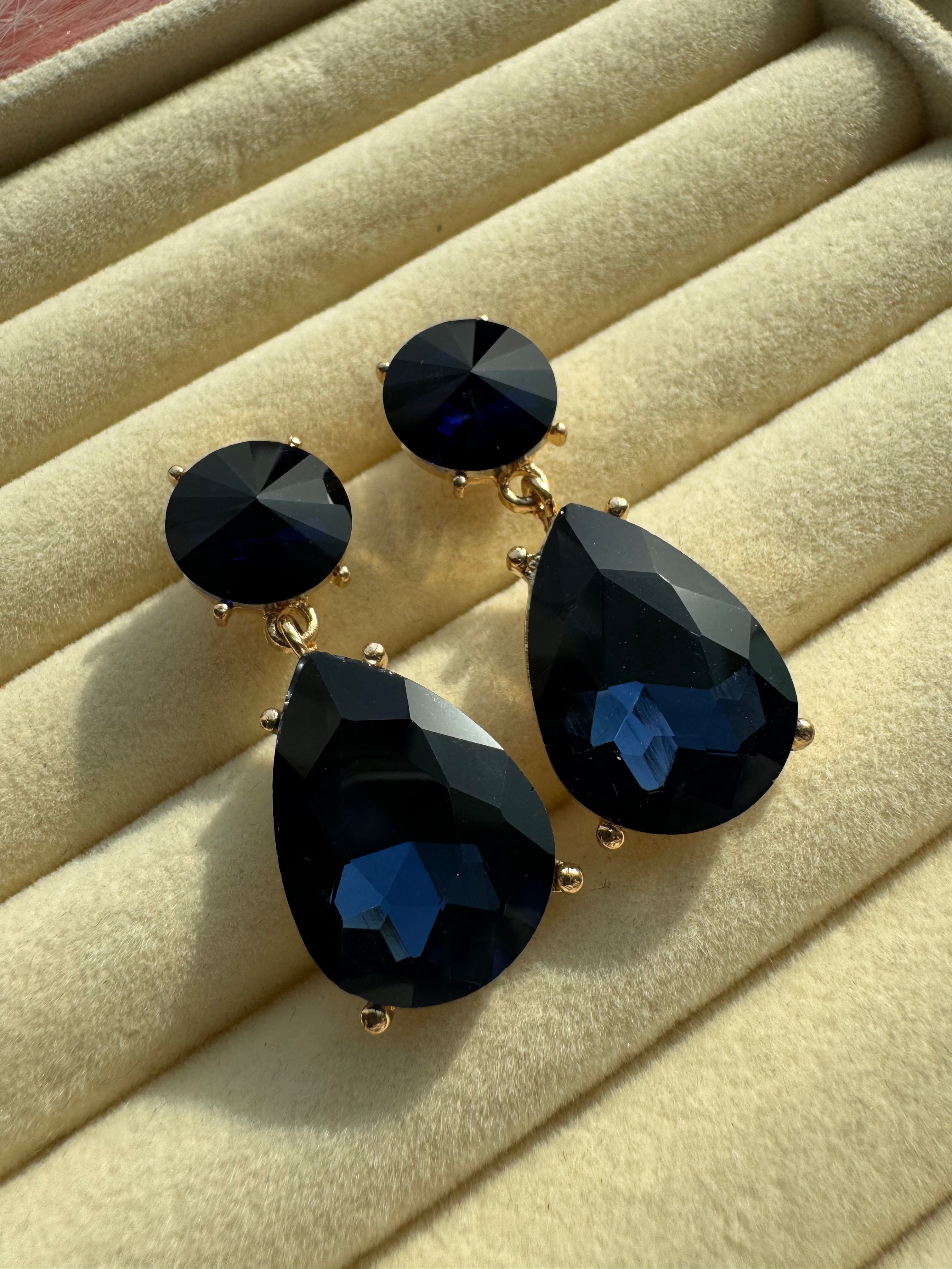 Midnight Sapphire Teardrop Crystal Earrings