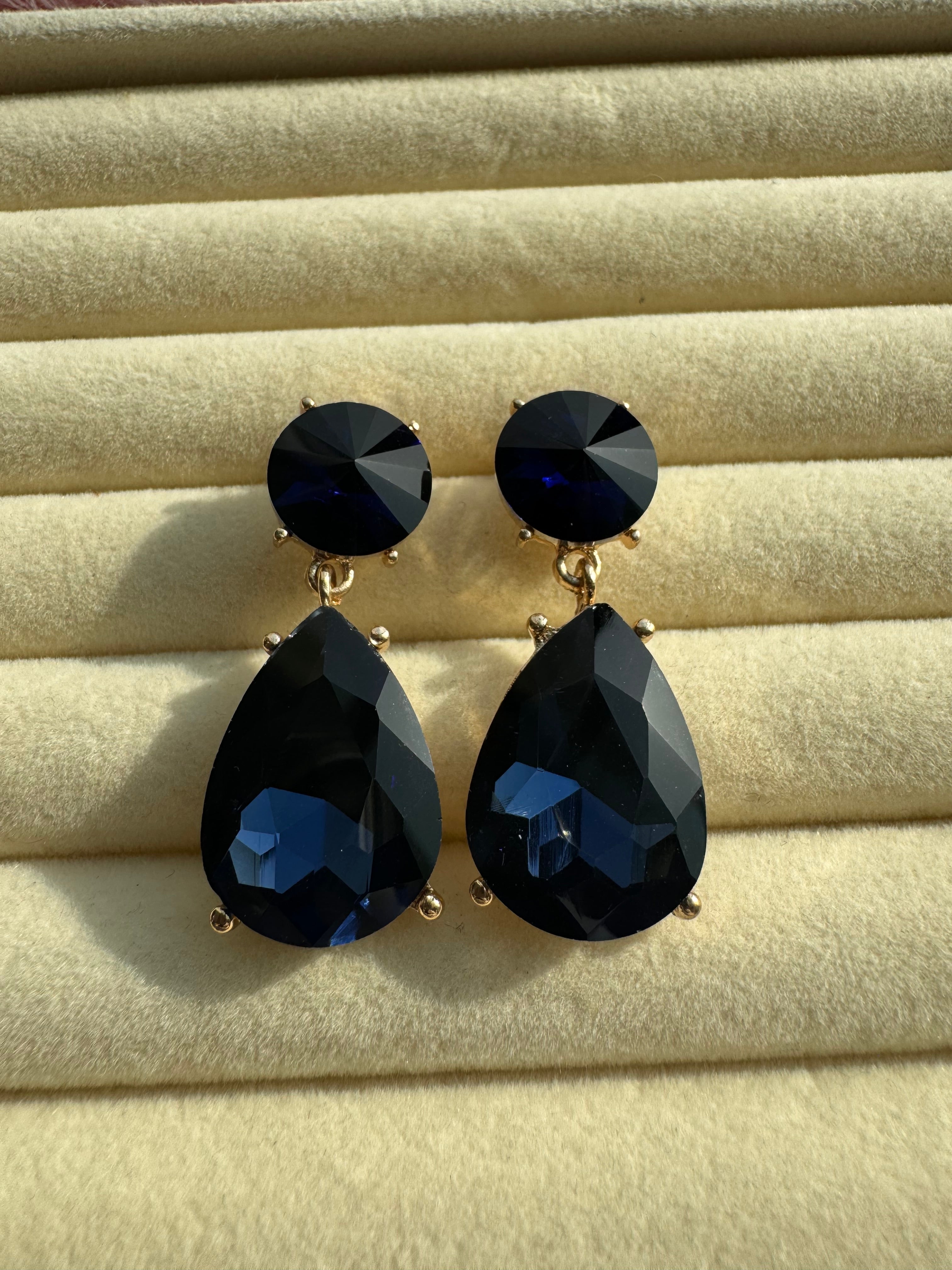 Midnight Sapphire Teardrop Crystal Earrings