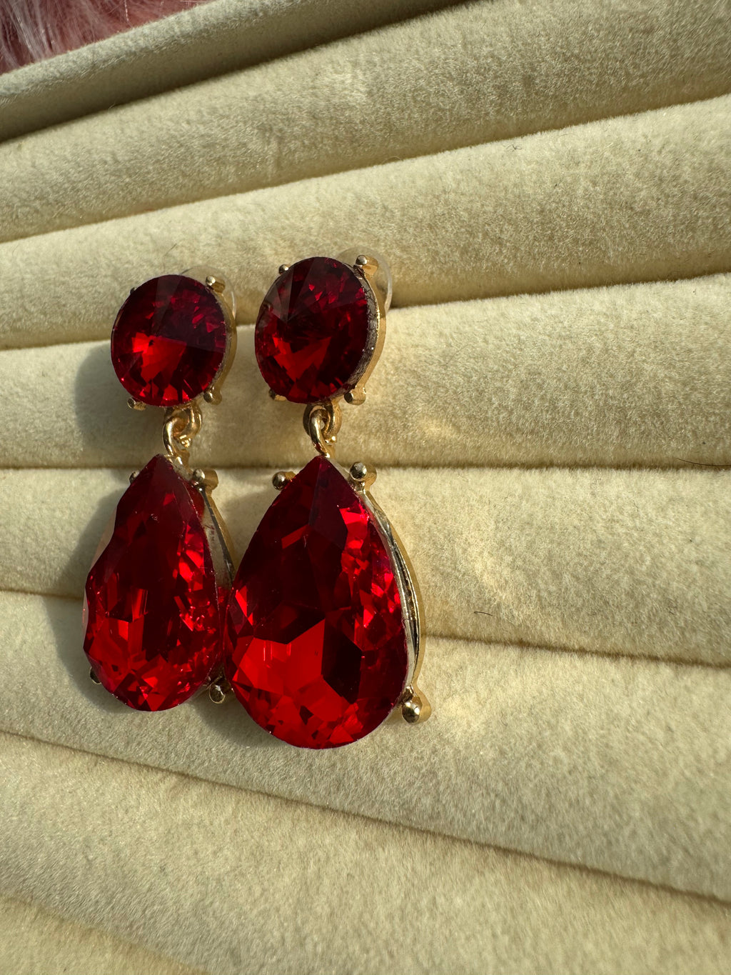 Crimson Ruby Teardrop Crystal Earrings