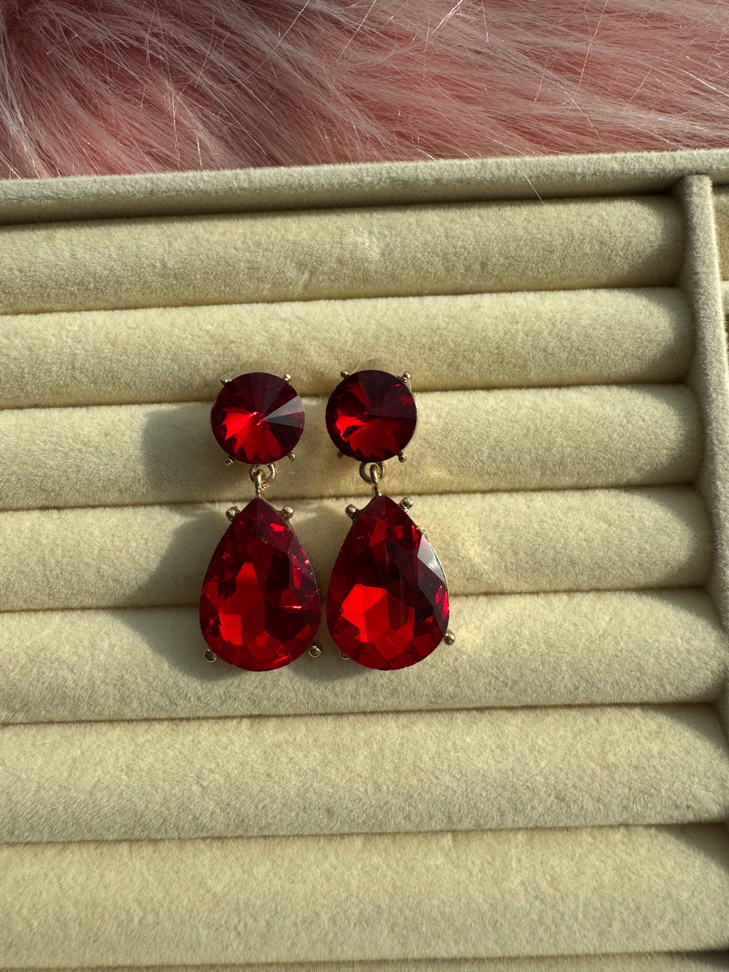 Crimson Ruby Teardrop Crystal Earrings