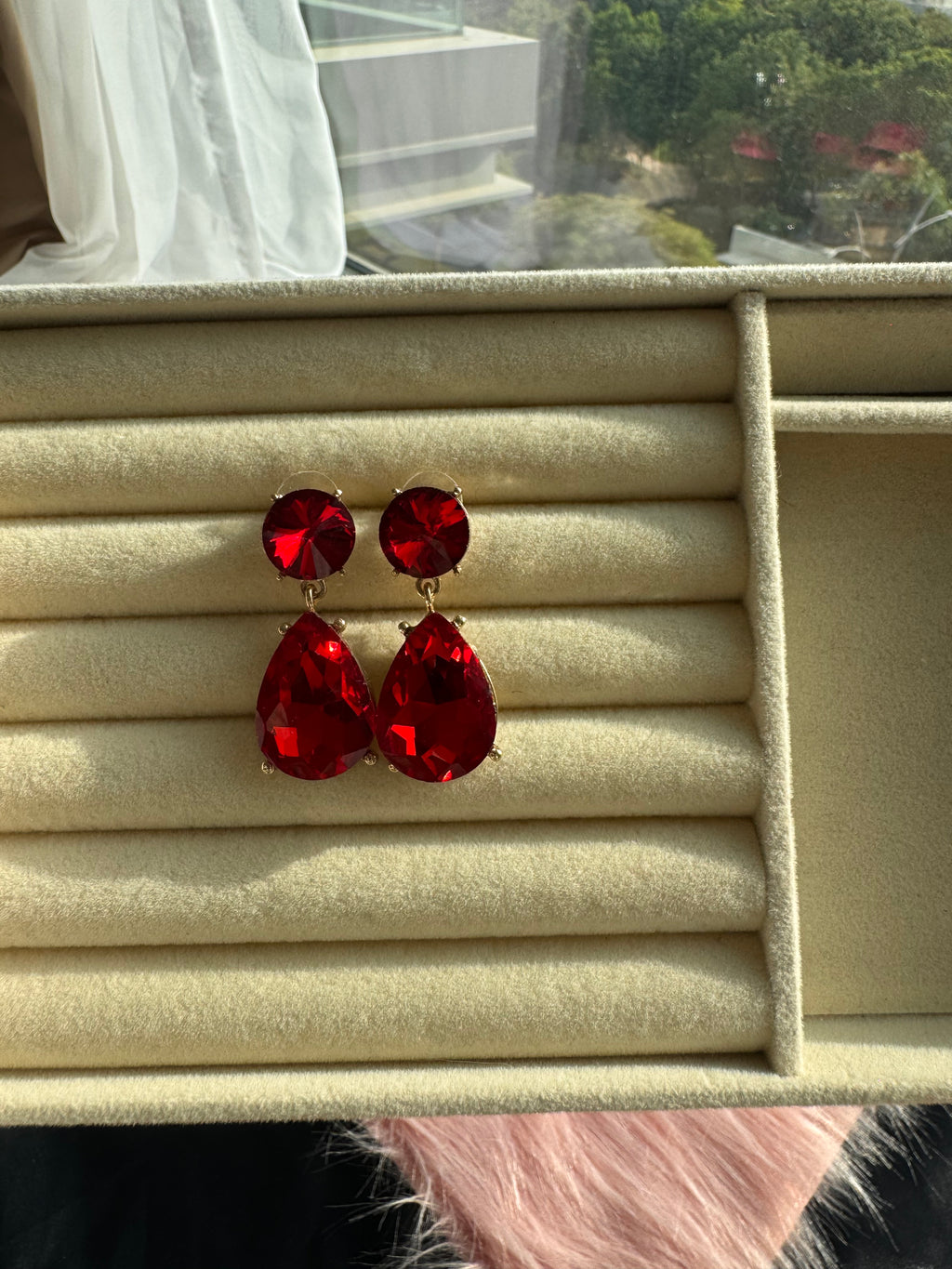 Crimson Ruby Teardrop Crystal Earrings