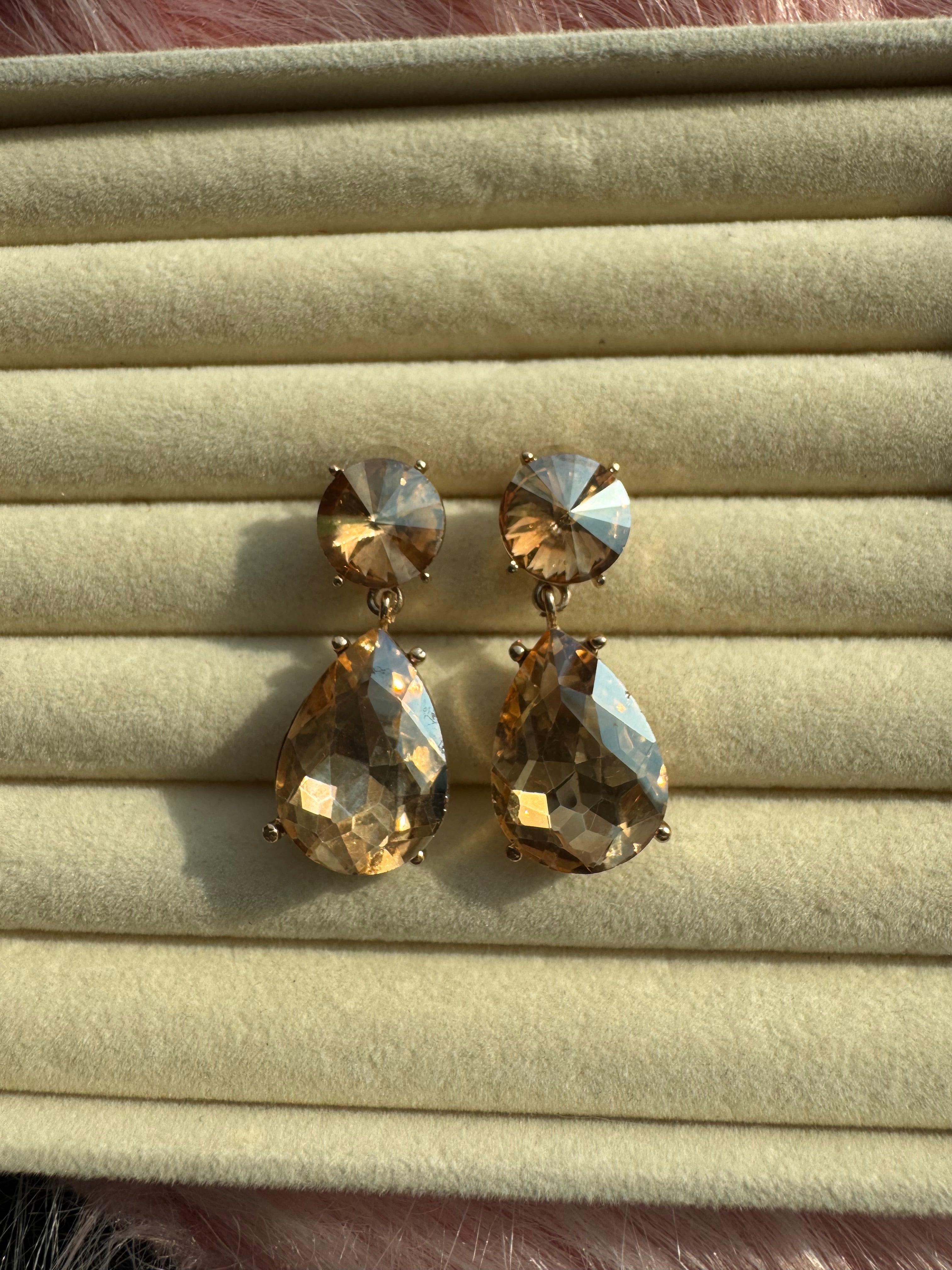 Golden Topaz Teardrop Crystal Earrings