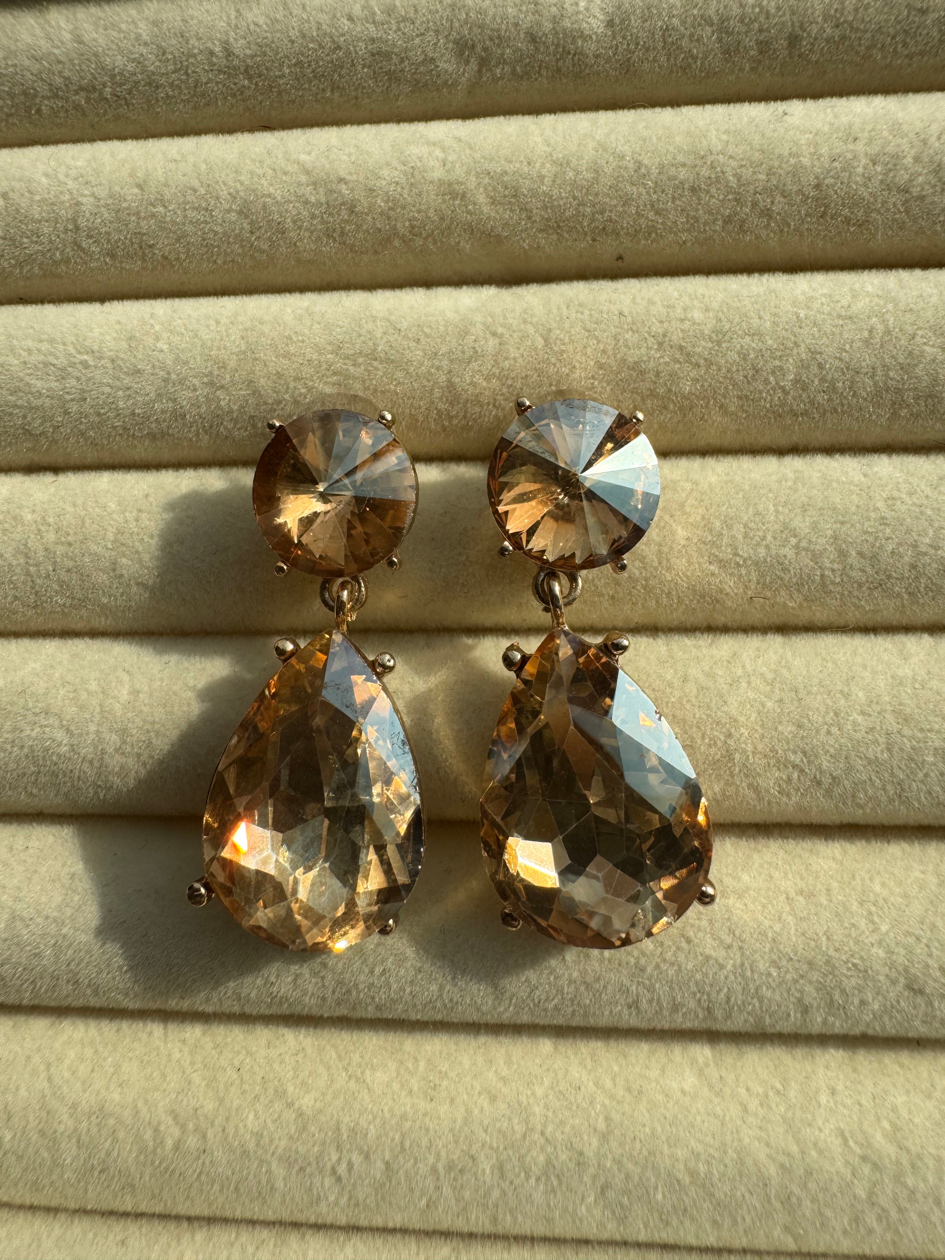 Golden Topaz Teardrop Crystal Earrings