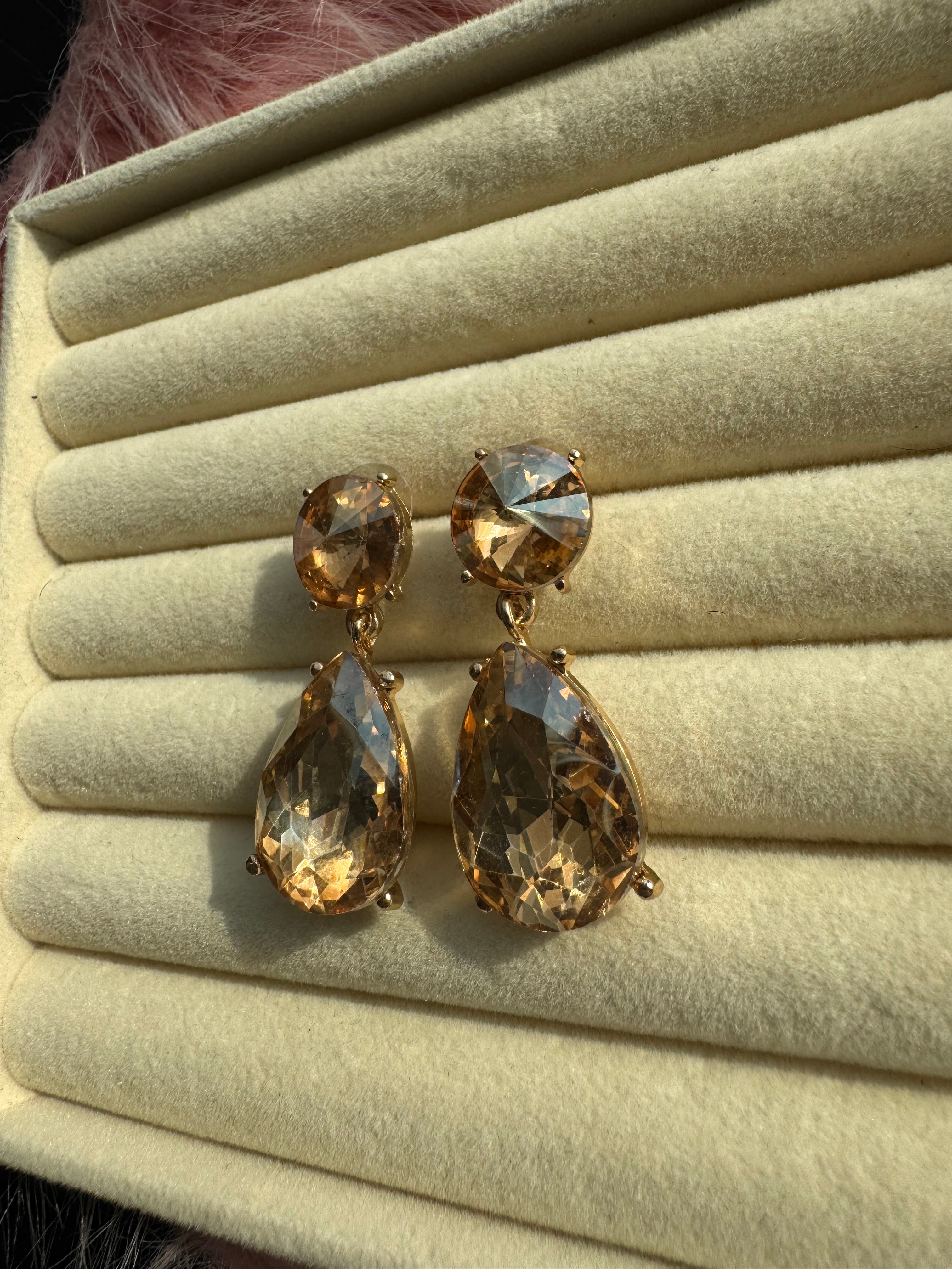 Golden Topaz Teardrop Crystal Earrings
