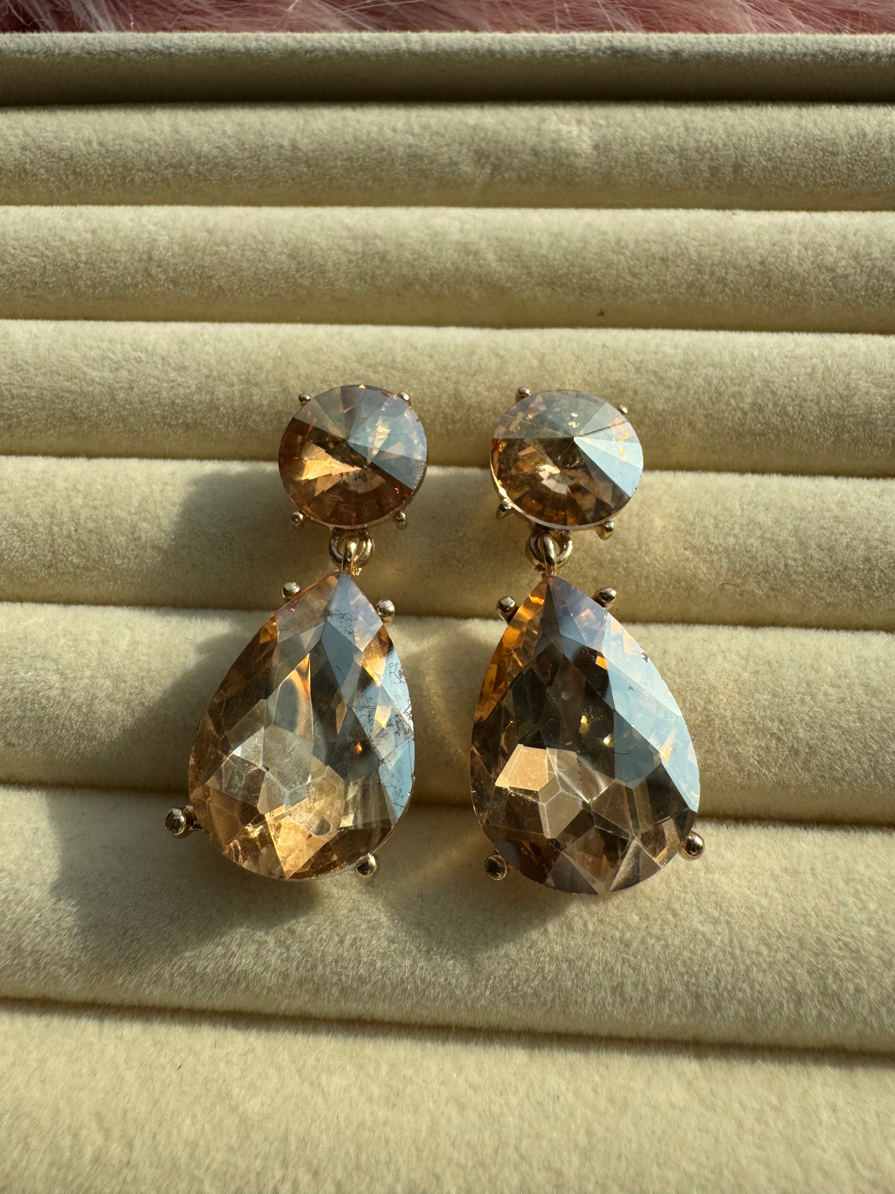 Golden Topaz Teardrop Crystal Earrings