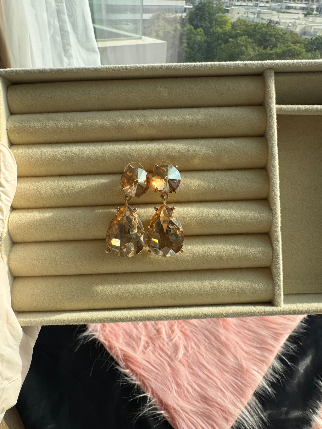 Golden Topaz Teardrop Crystal Earrings