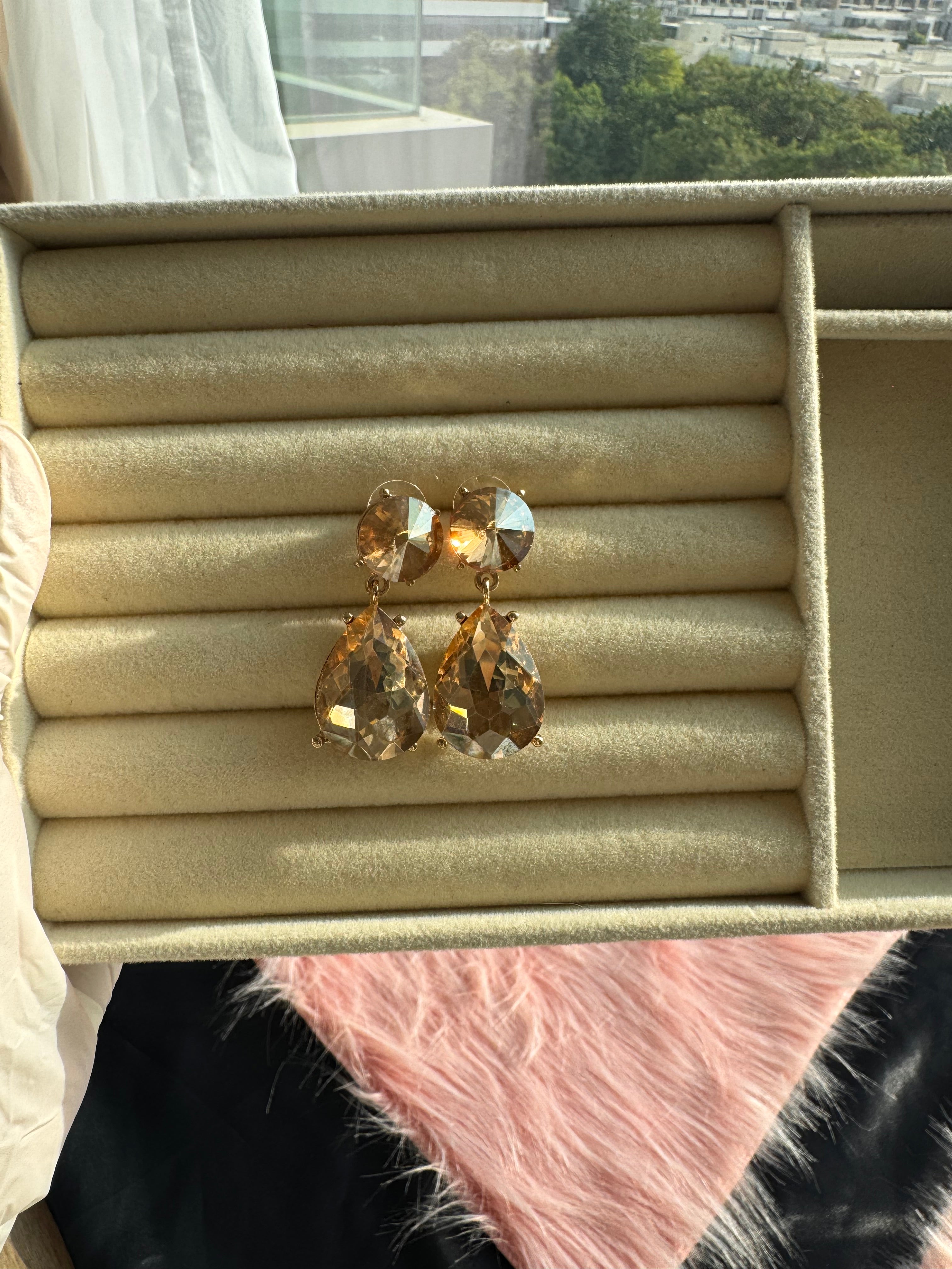 Golden Topaz Teardrop Crystal Earrings