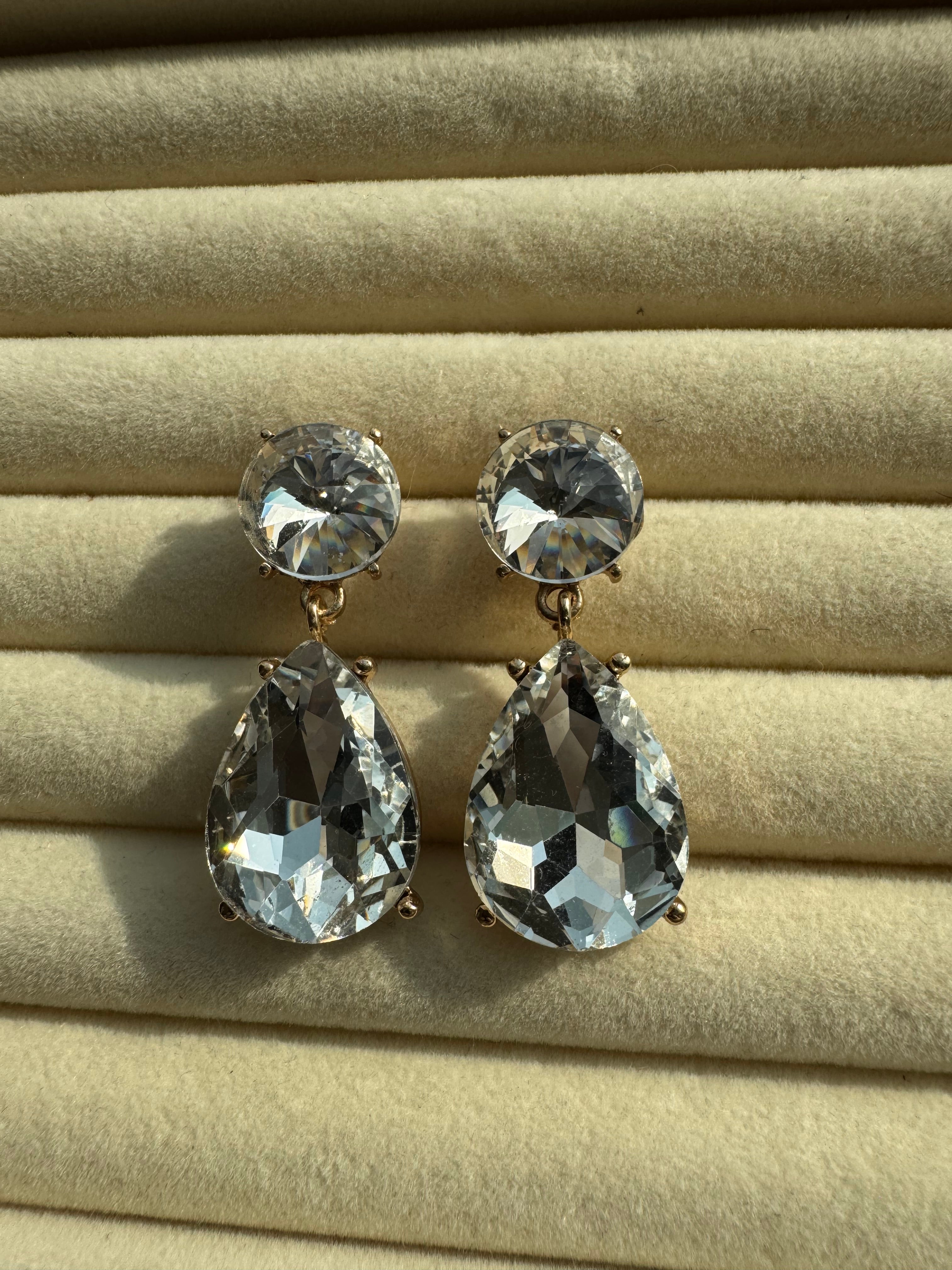 Clear Crystal Teardrop Drop Earrings