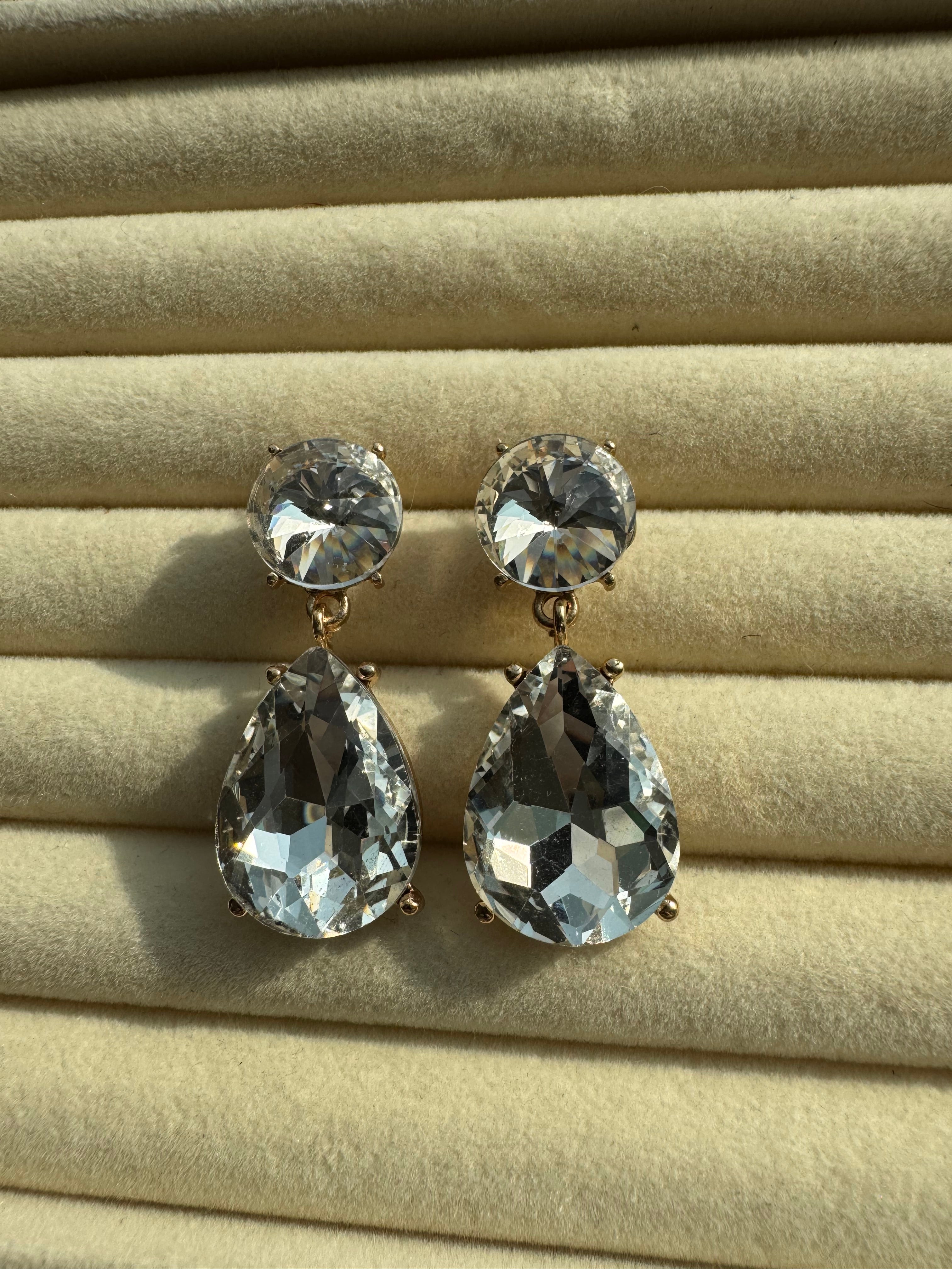 Clear Crystal Teardrop Drop Earrings