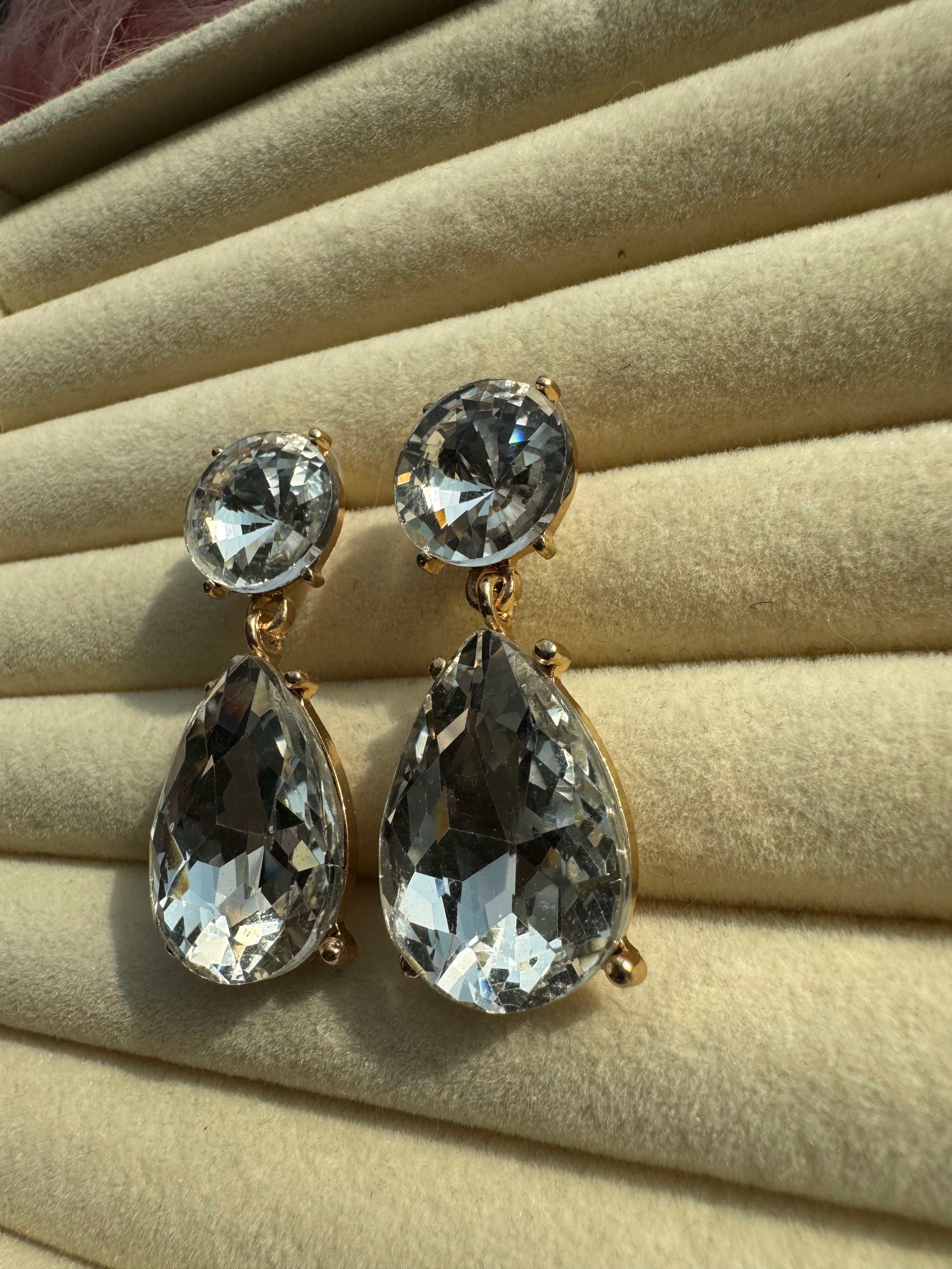 Clear Crystal Teardrop Drop Earrings