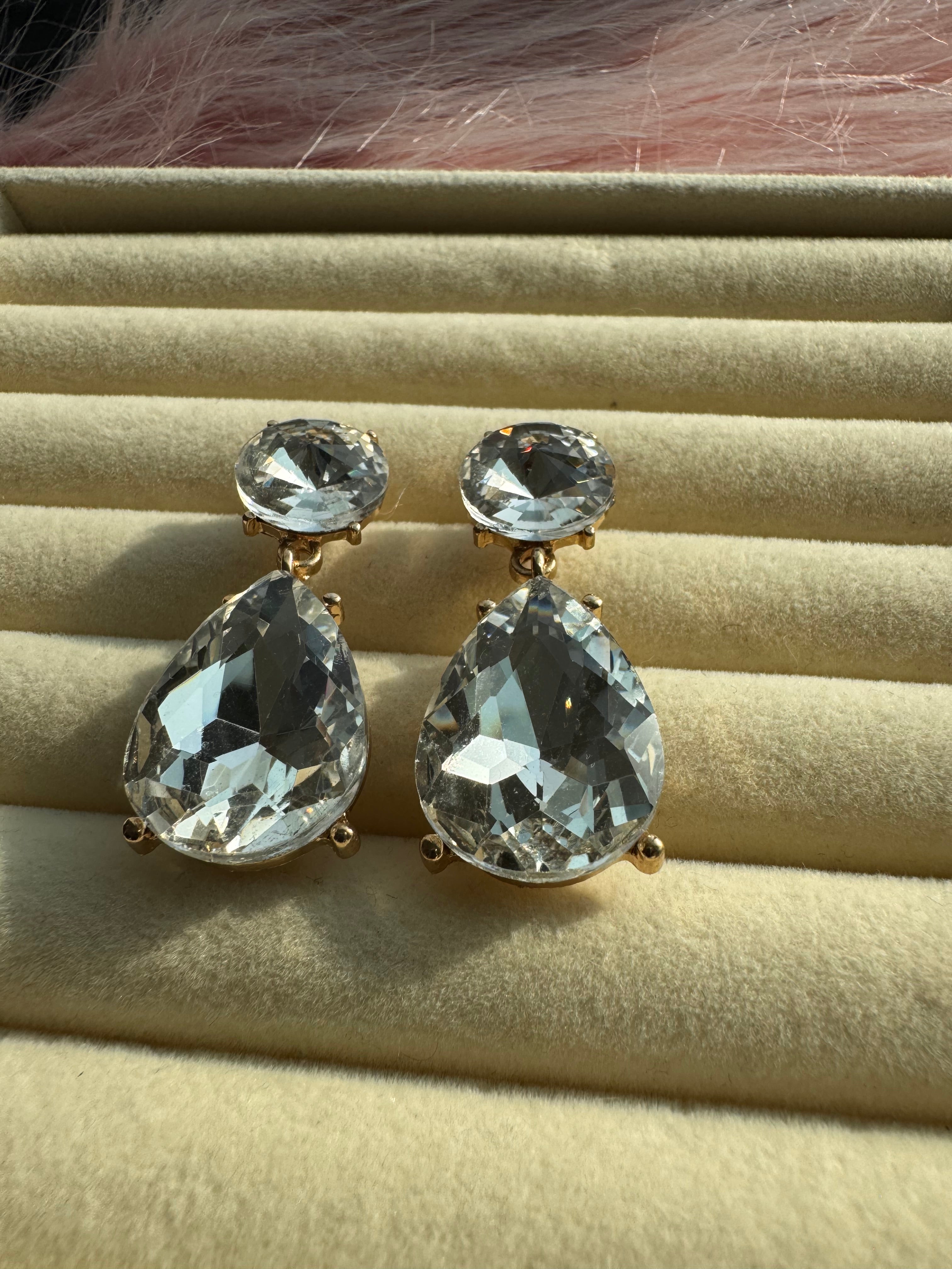 Clear Crystal Teardrop Drop Earrings