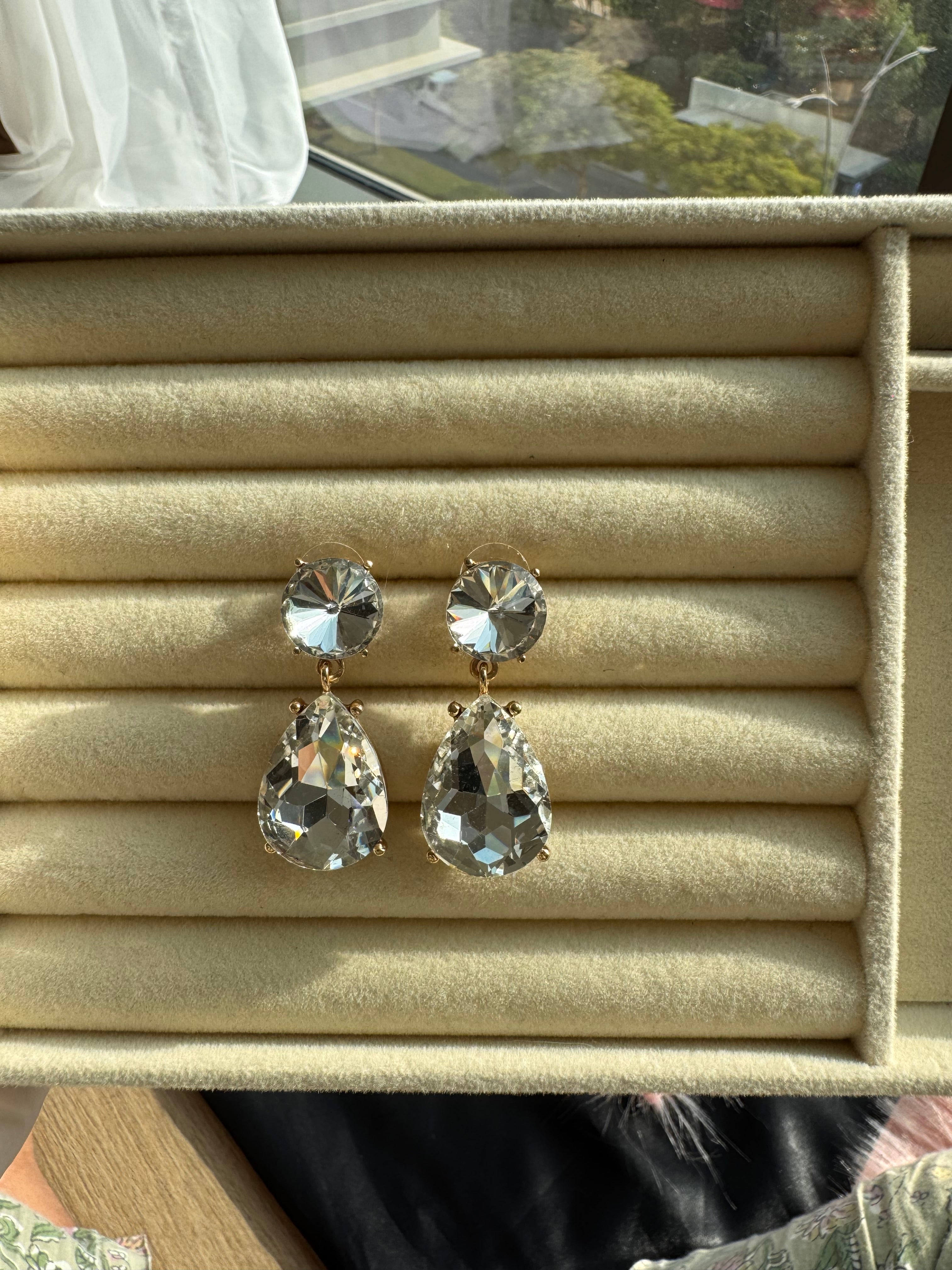 Clear Crystal Teardrop Drop Earrings