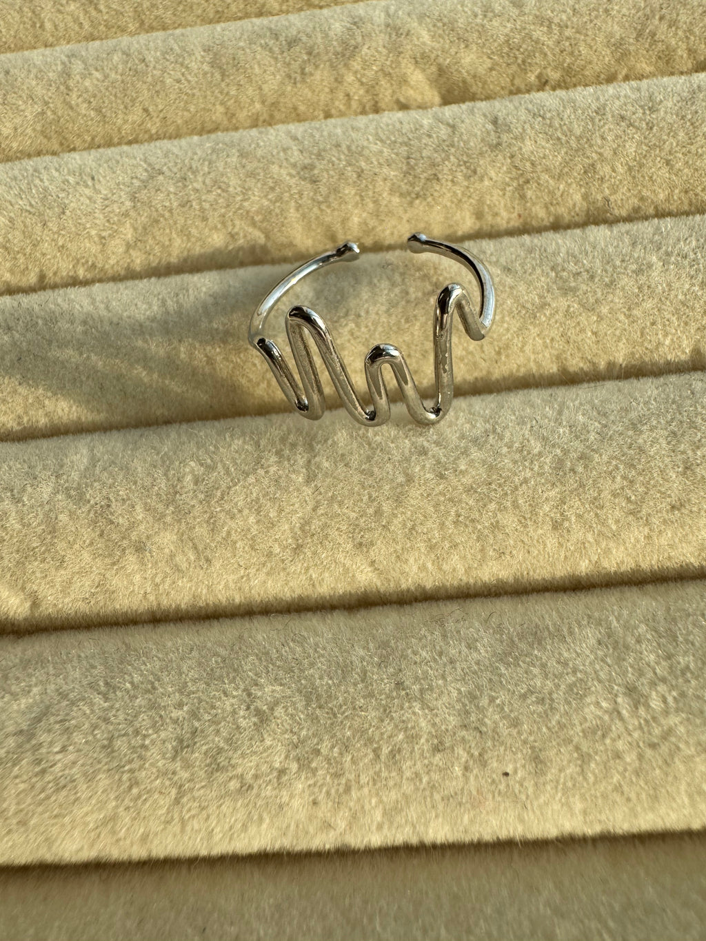 The Sculpted Soundwave Silver Adjustable Ring