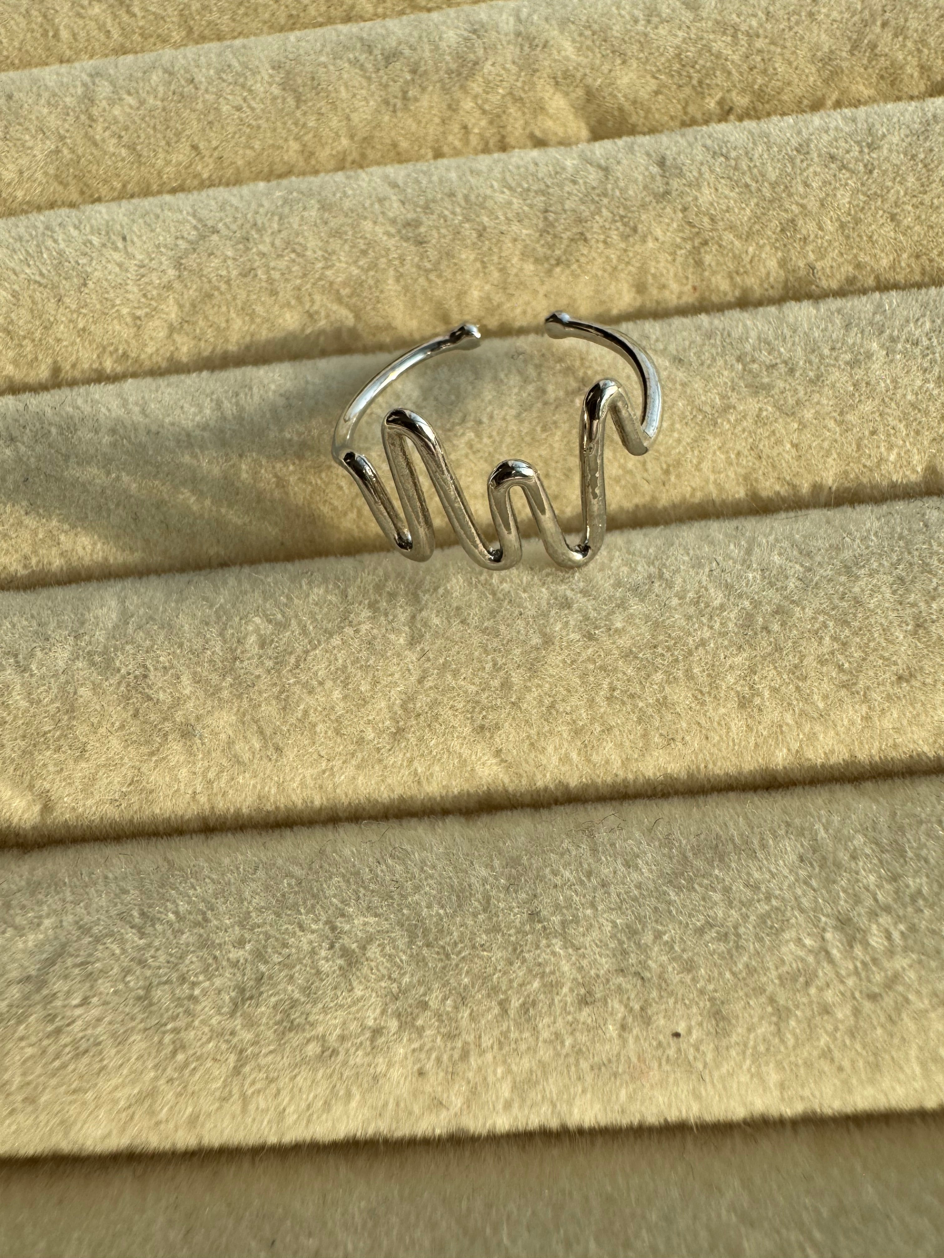 The Sculpted Soundwave Silver Adjustable Ring