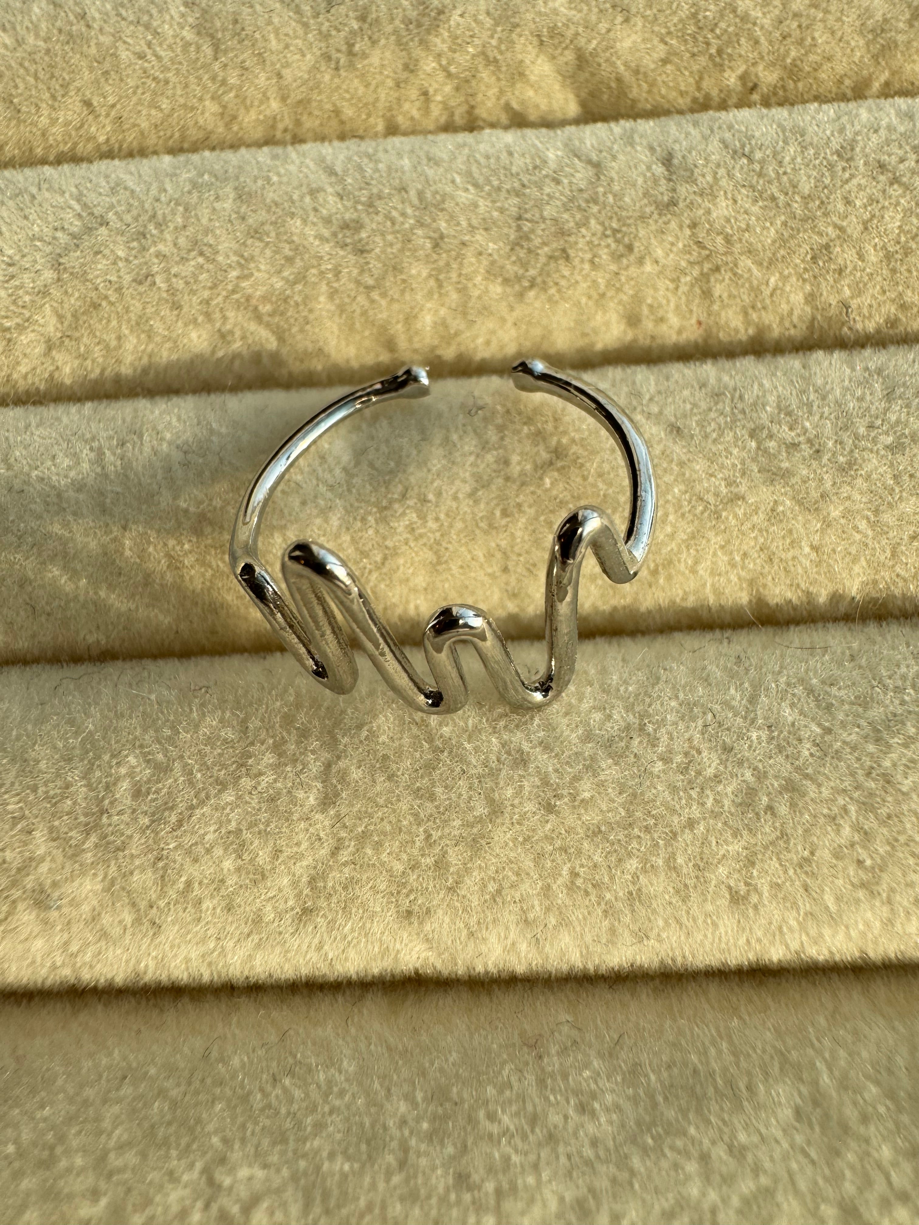 The Sculpted Soundwave Silver Adjustable Ring