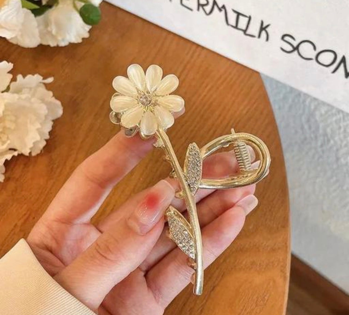 Gilded Pearl Flower Hair Clip