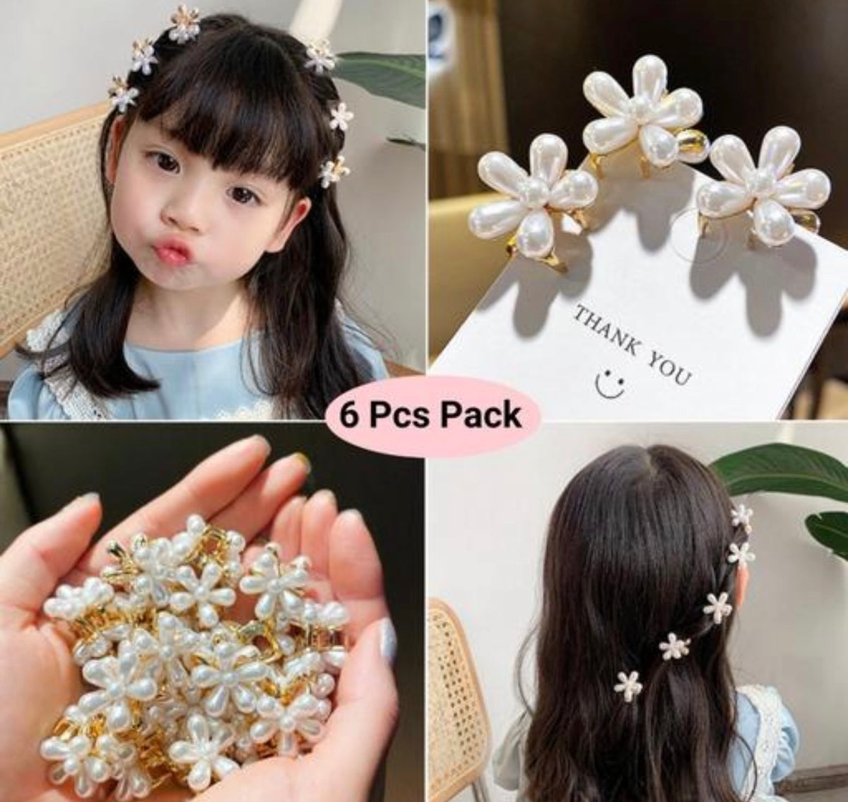 Pearl Blossom Hair Clips – Set of 6