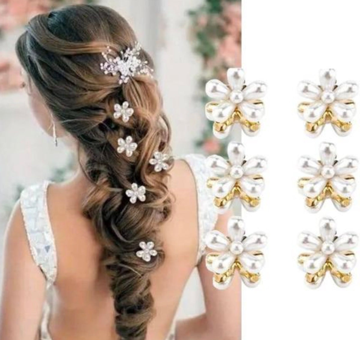Pearl Blossom Hair Clips – Set of 6