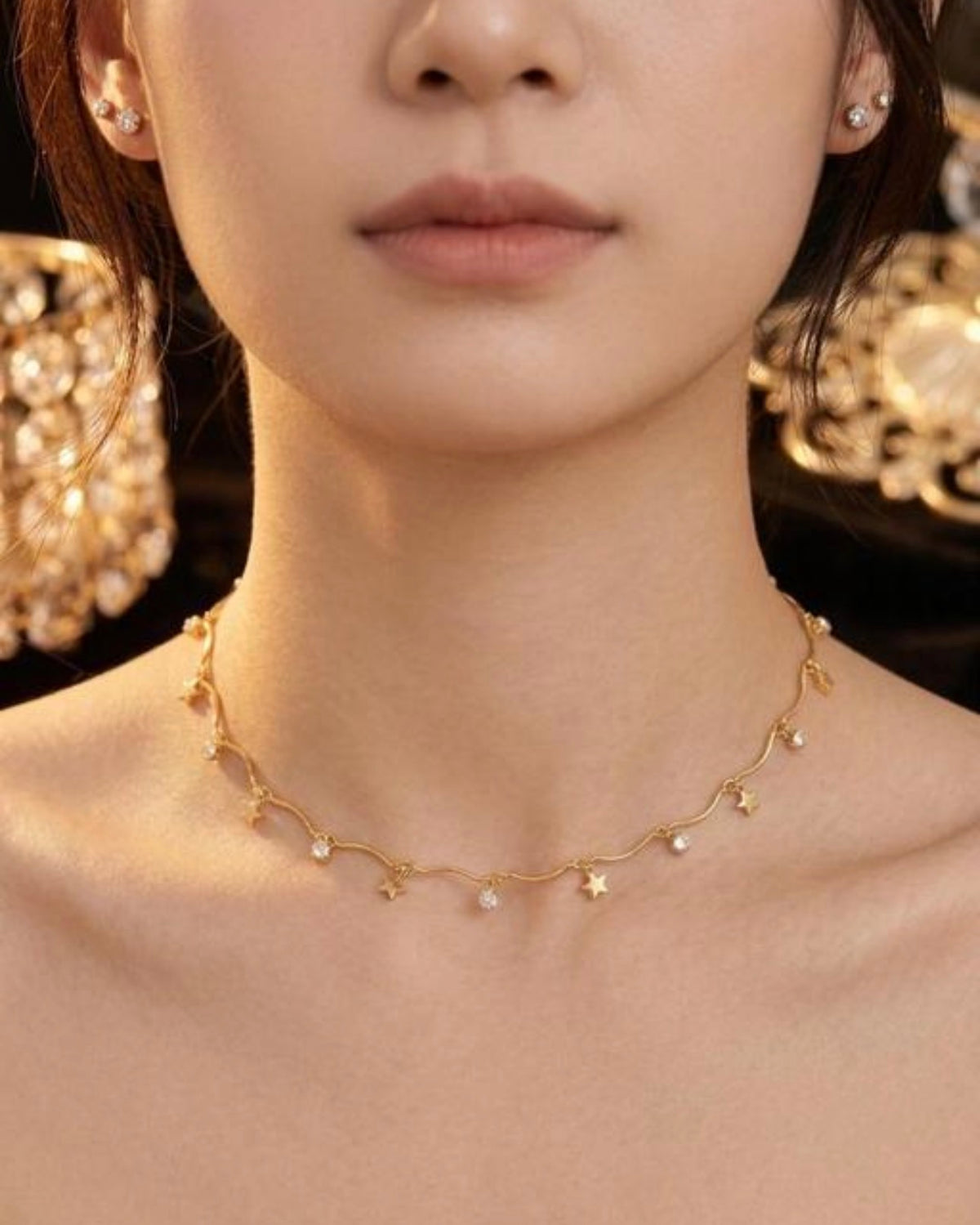 Golden Star & Crystal Chain Neckpiece