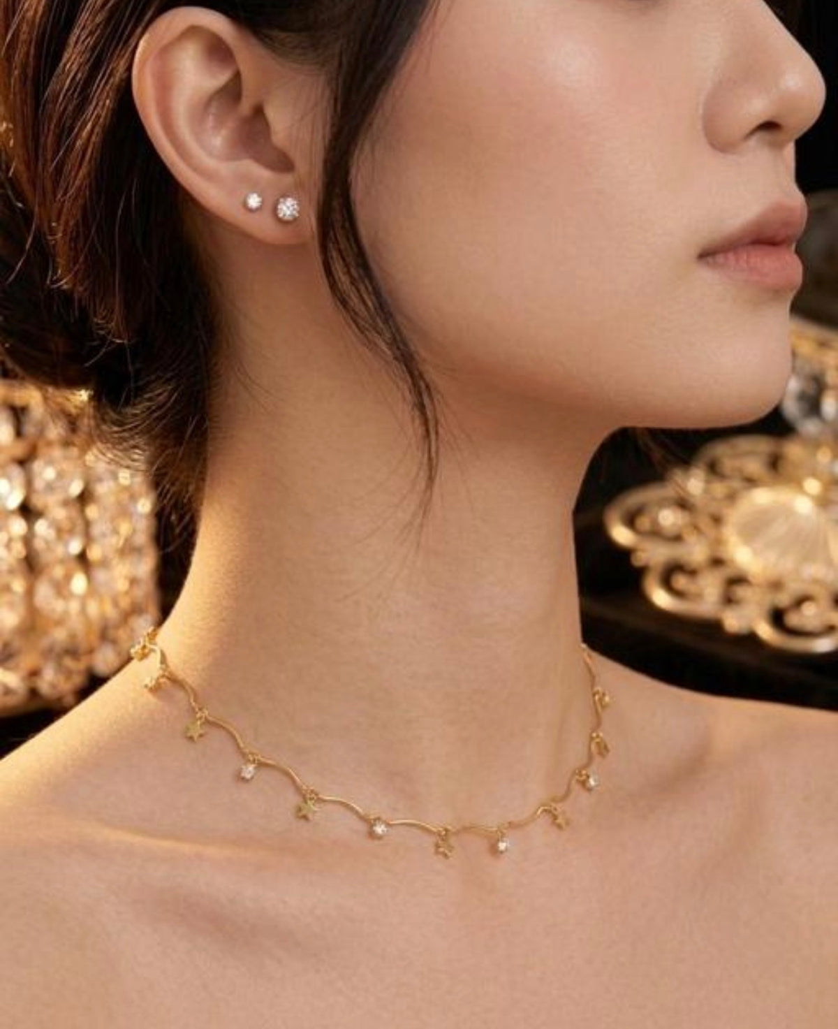 Golden Star & Crystal Chain Neckpiece