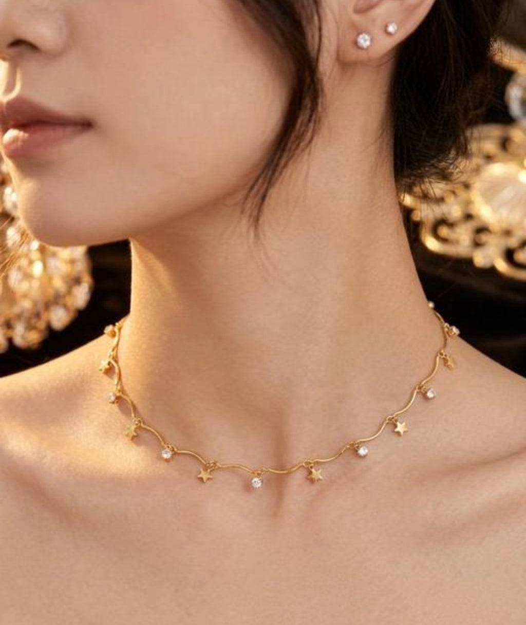 Golden Star & Crystal Chain Neckpiece