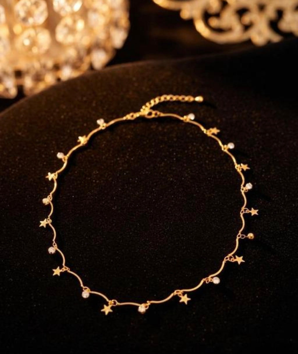 Golden Star & Crystal Chain Neckpiece