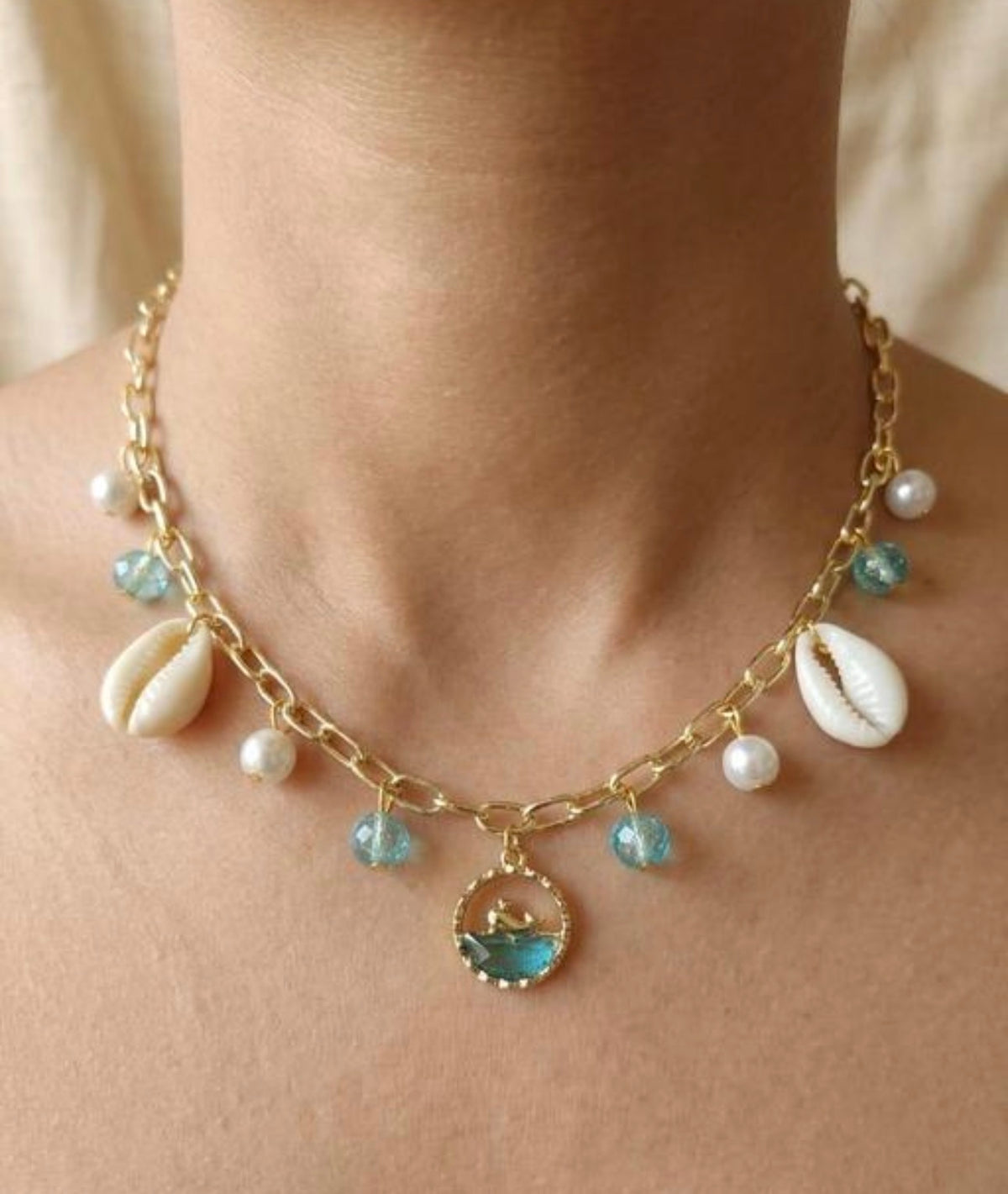 Gold Ocean Charm Necklace