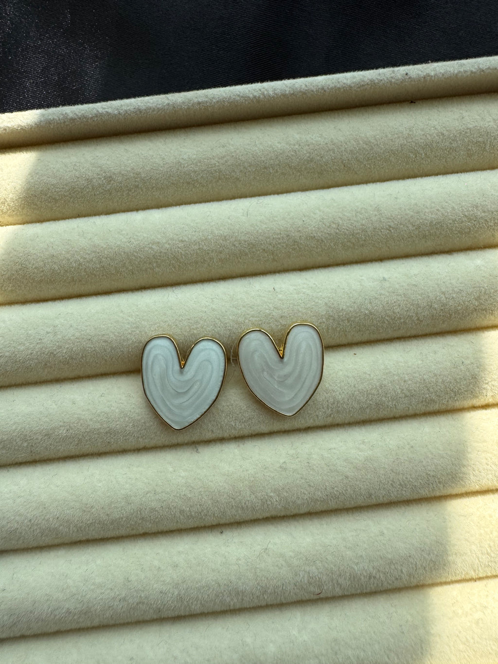 Heart-Shaped White Enamel Stud Earrings