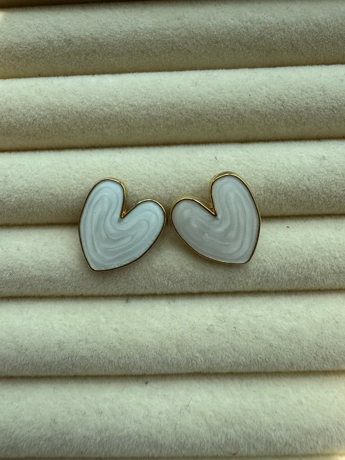 Heart-Shaped White Enamel Stud Earrings