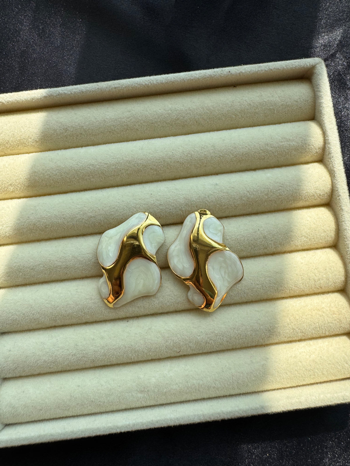 Sculpted Gold & Ivory Statement Earrings