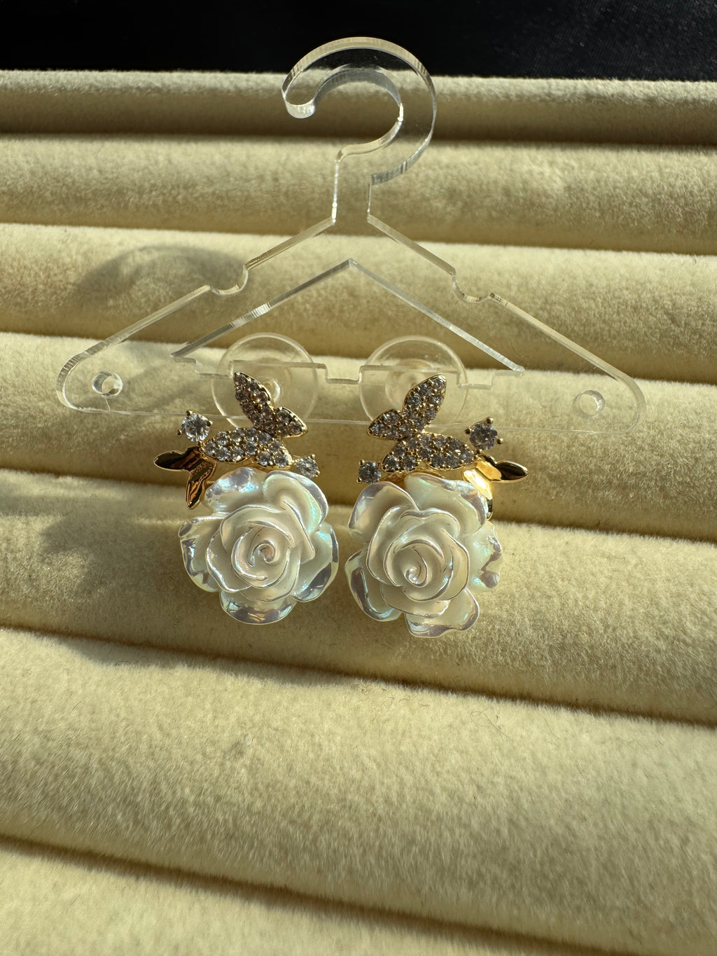 Ivory Rose & Crystal Earrings