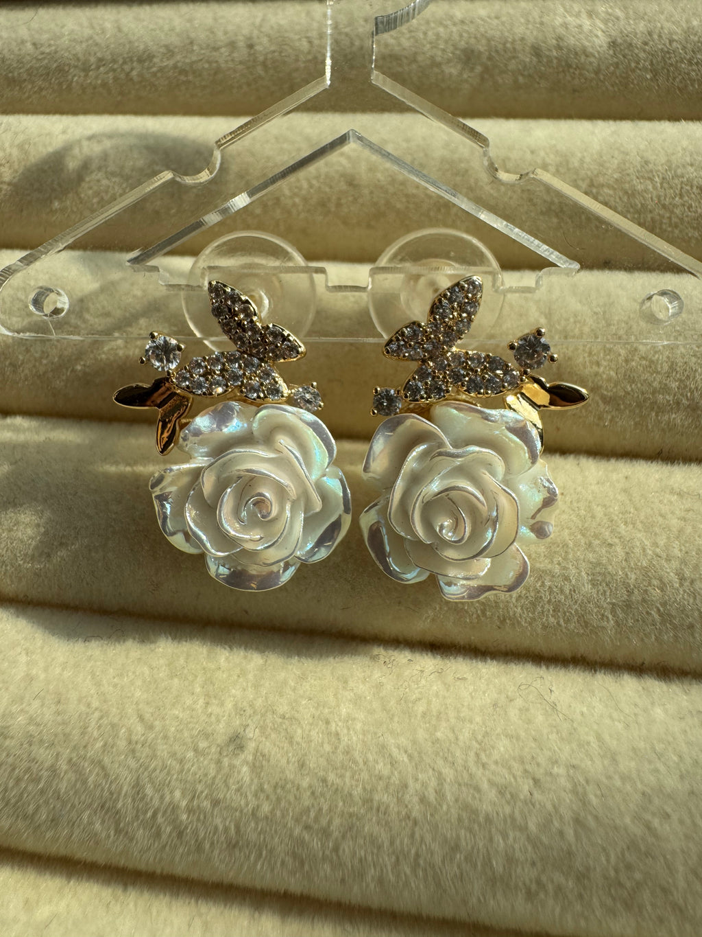 Ivory Rose & Crystal Earrings