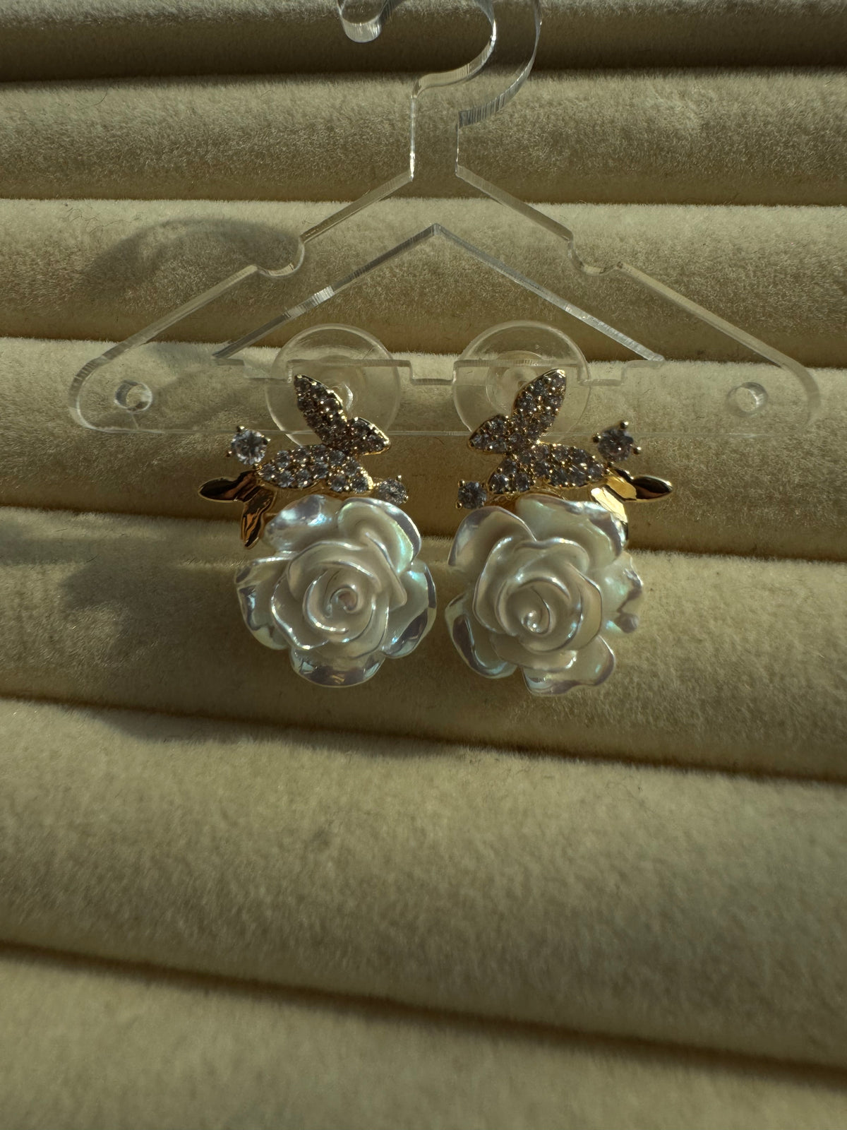 Ivory Rose & Crystal Earrings