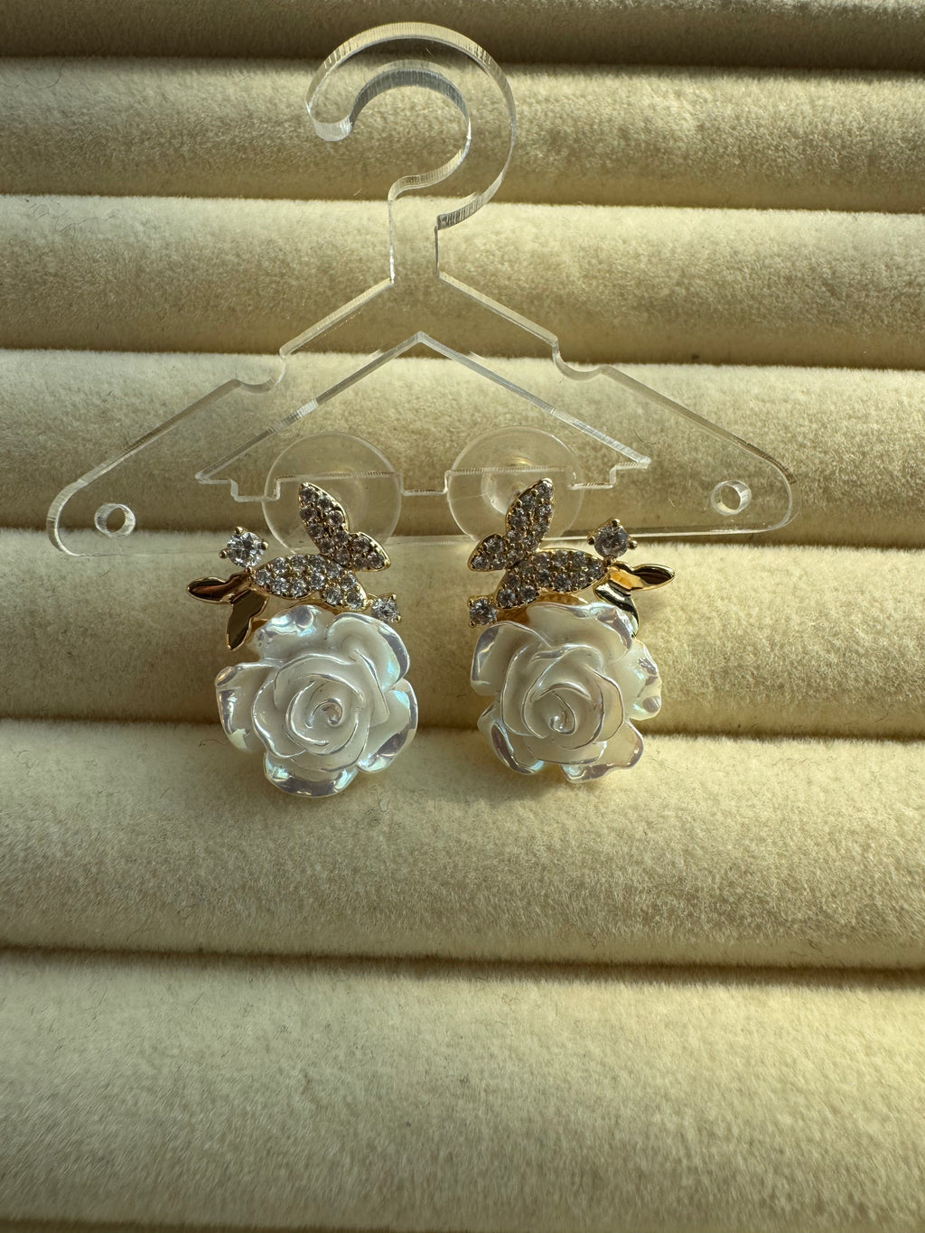 Ivory Rose & Crystal Earrings
