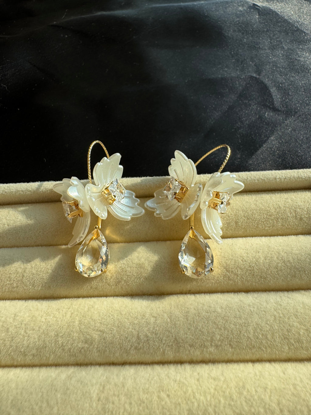 Ivory Bloom Crystal Drop Earrings