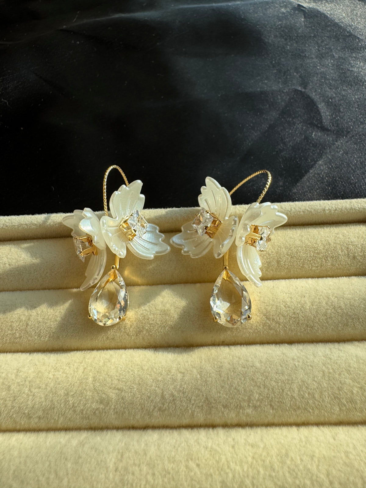 Ivory Bloom Crystal Drop Earrings