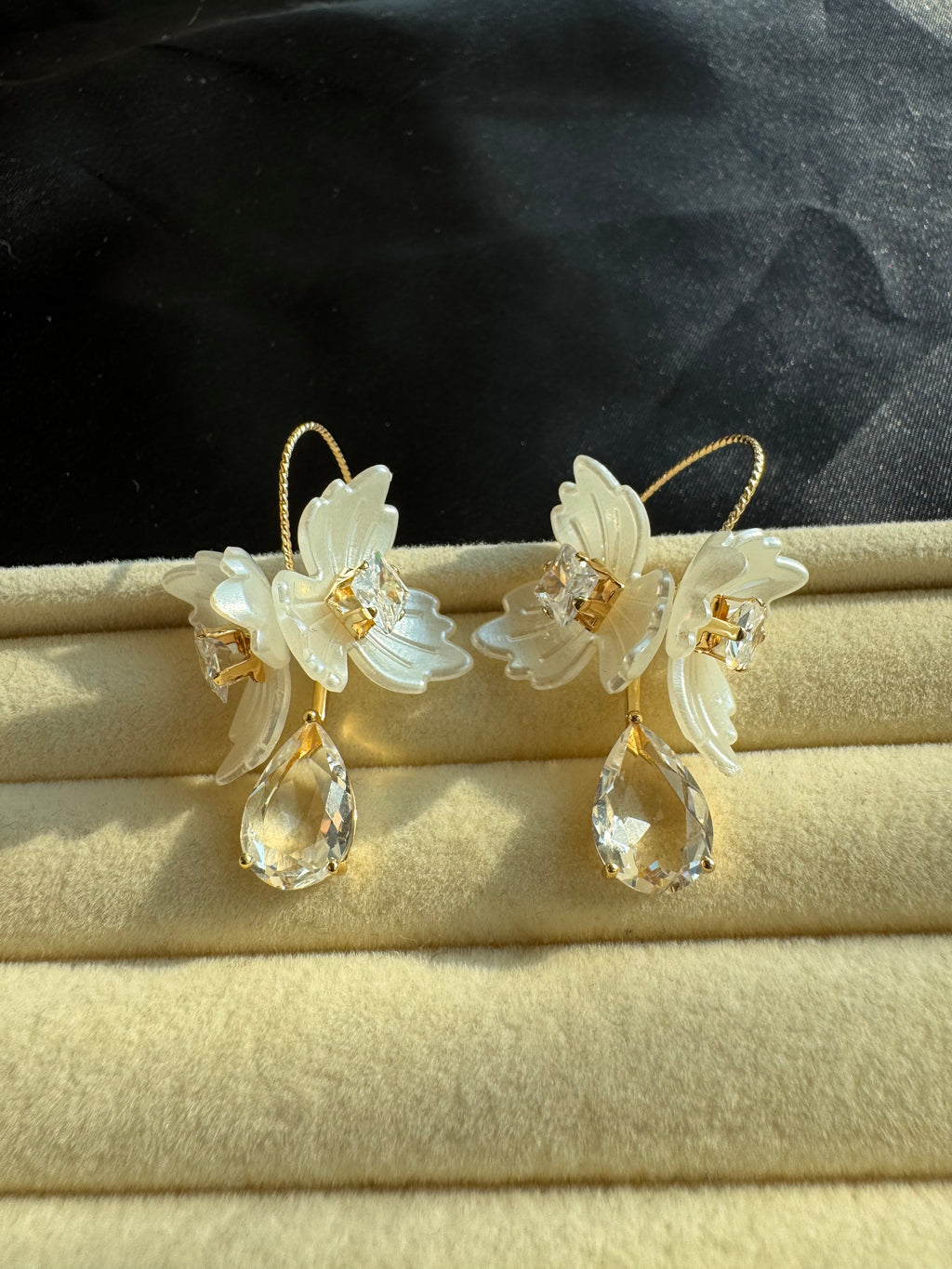 Ivory Bloom Crystal Drop Earrings
