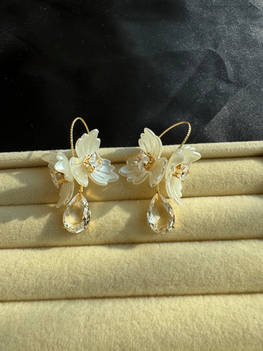 Ivory Bloom Crystal Drop Earrings