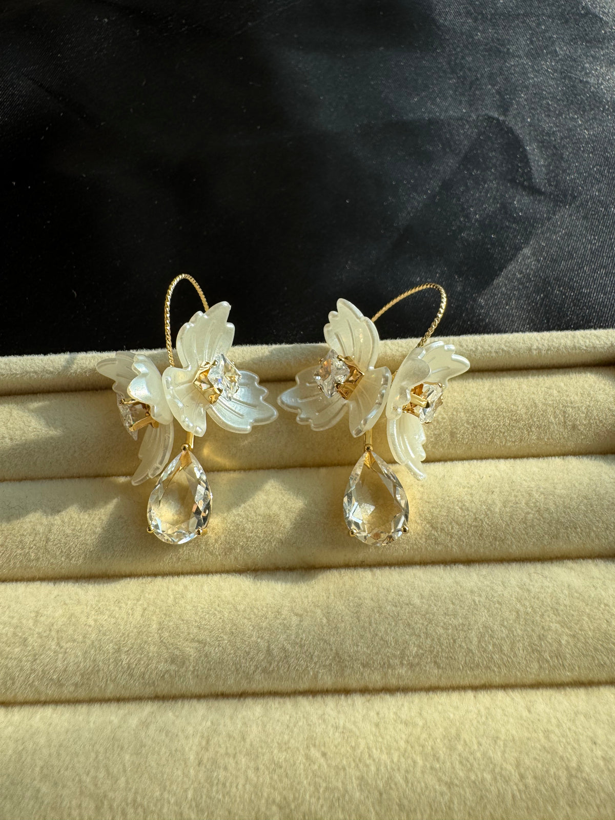 Ivory Bloom Crystal Drop Earrings