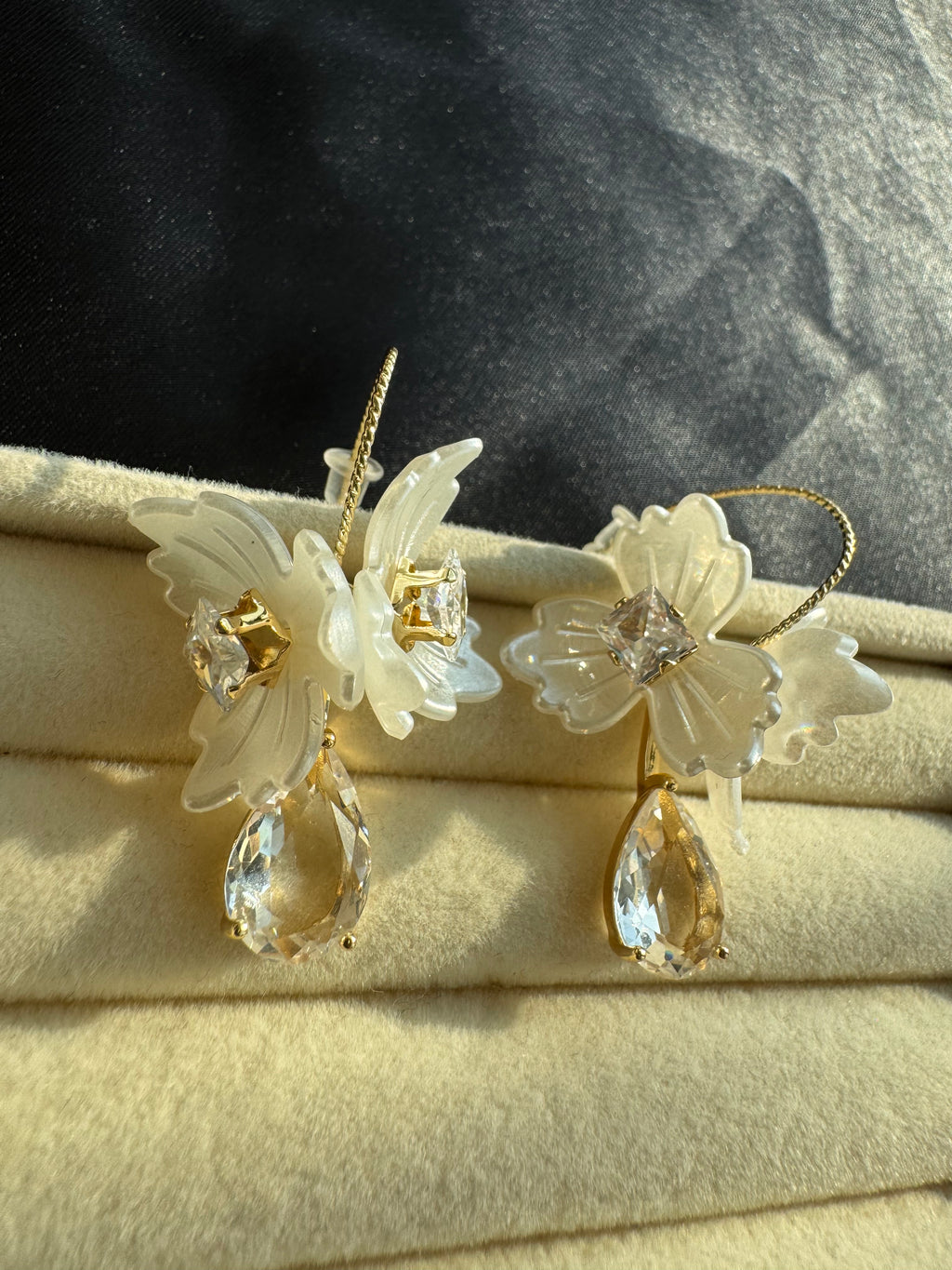 Ivory Bloom Crystal Drop Earrings
