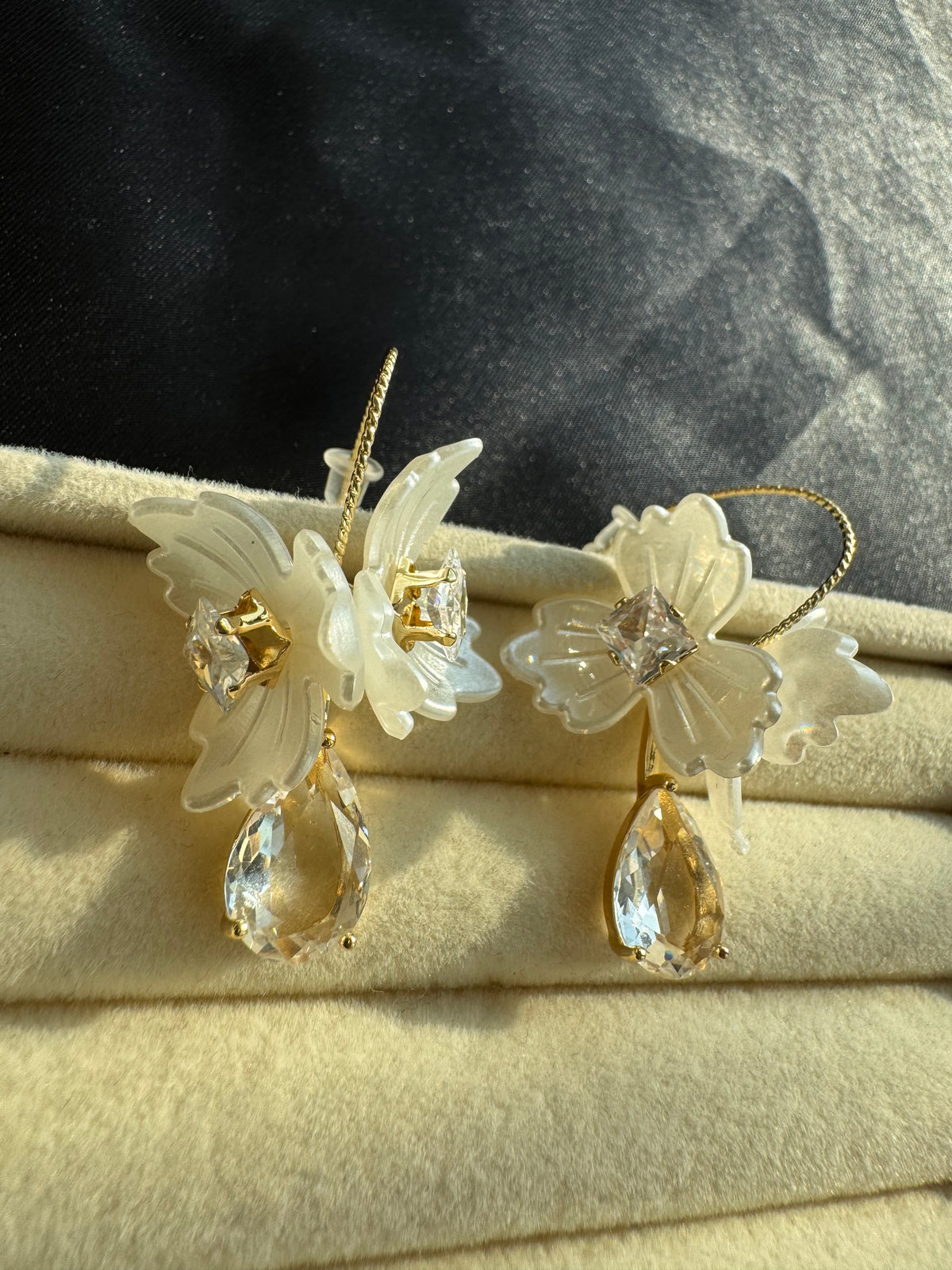 Ivory Bloom Crystal Drop Earrings