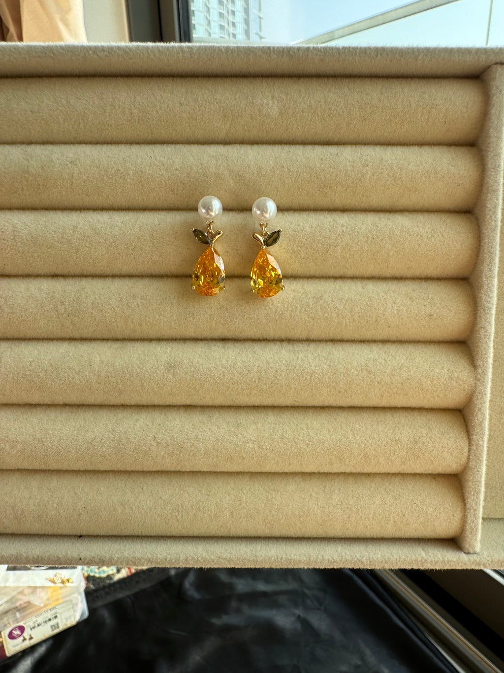 Golden Citrus Pearl Drop Earrings