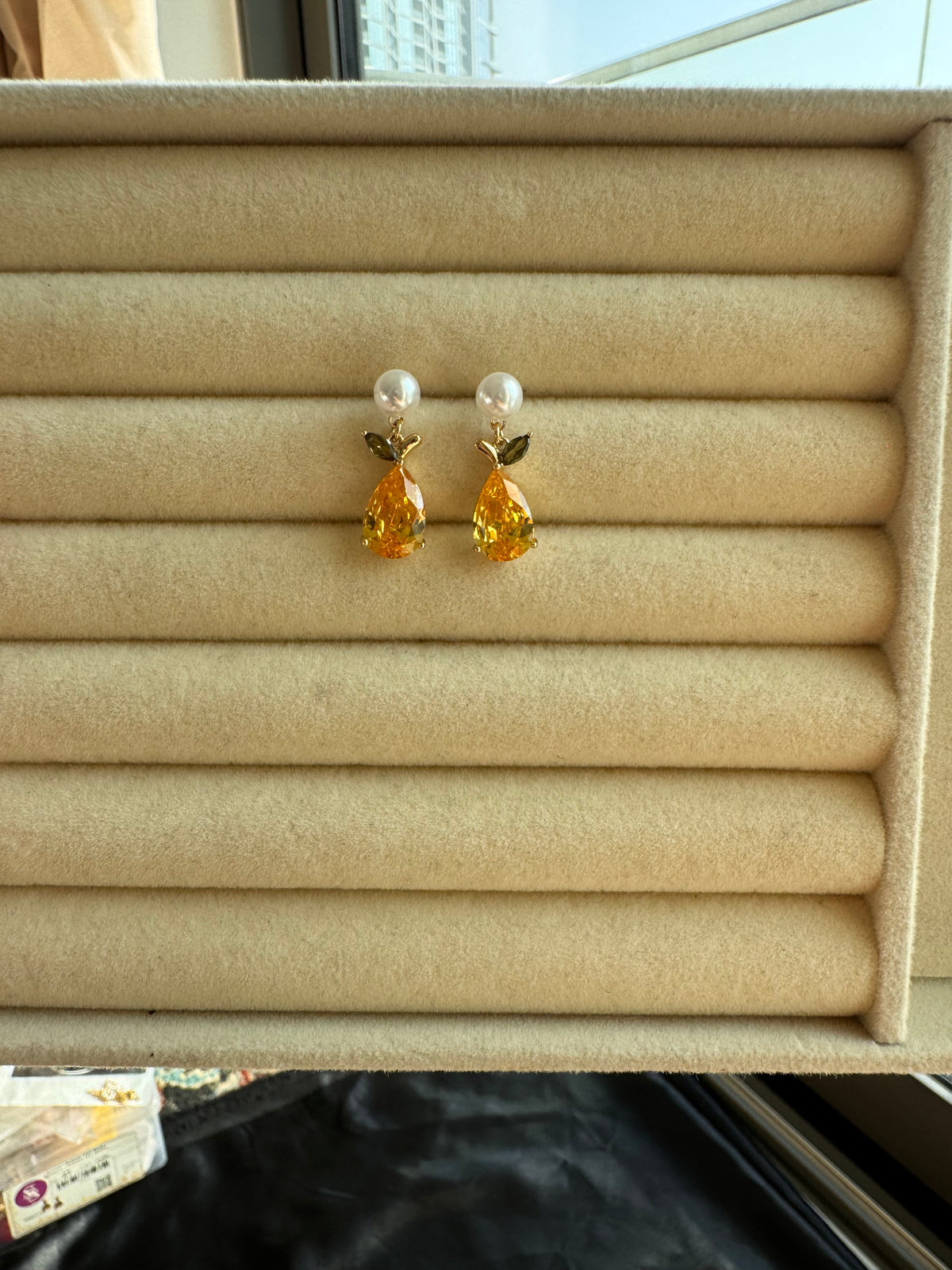Golden Citrus Pearl Drop Earrings