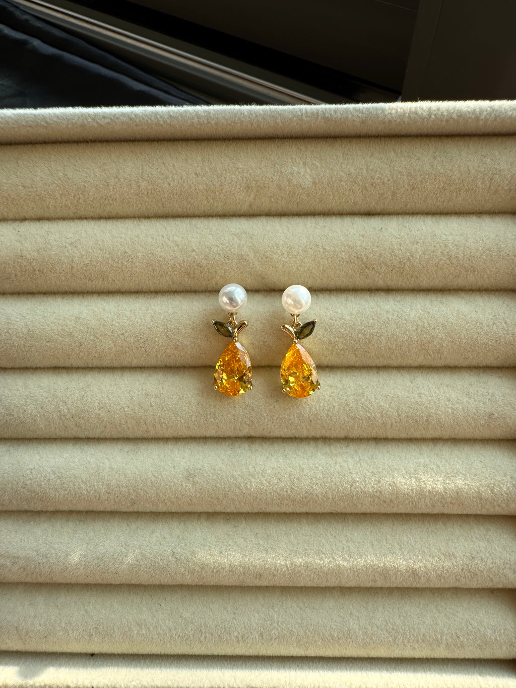 Golden Citrus Pearl Drop Earrings