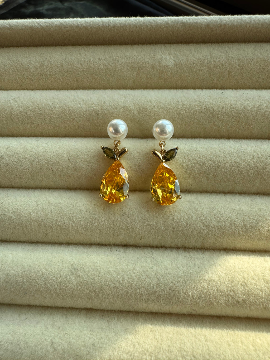Golden Citrus Pearl Drop Earrings