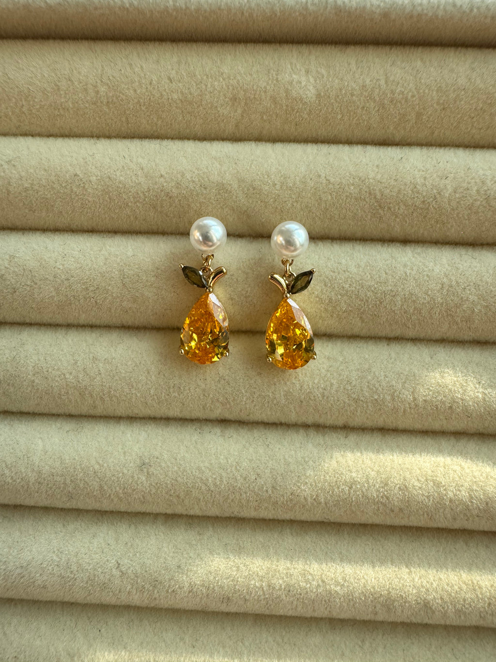 Golden Citrus Pearl Drop Earrings