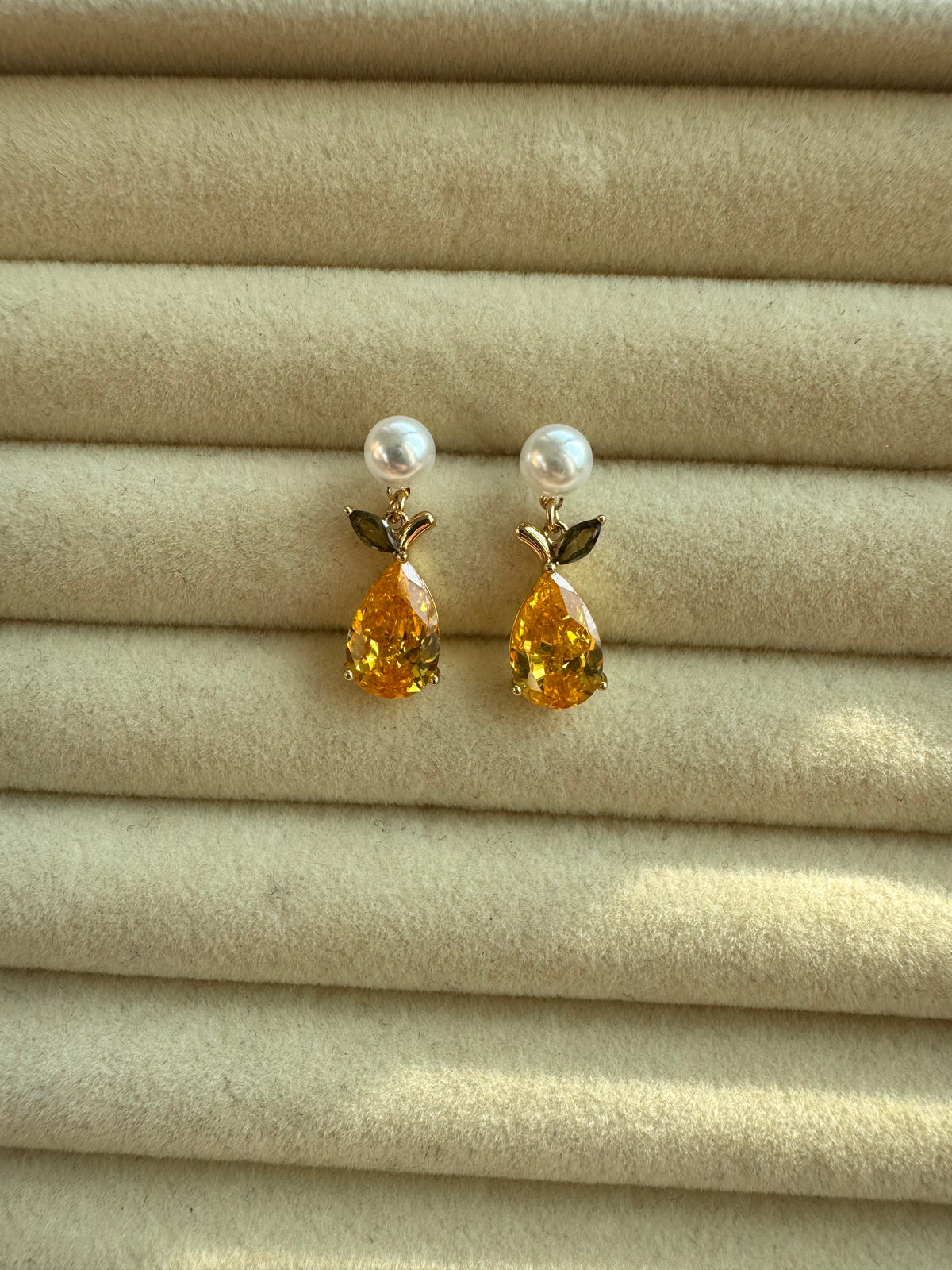 Golden Citrus Pearl Drop Earrings