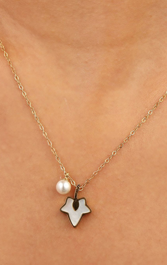 Leaf & Pearl Duo Pendant Necklace