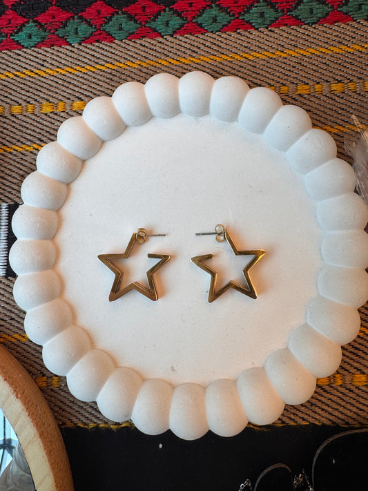 Hollow Star Golden - Silver Statement Hoops