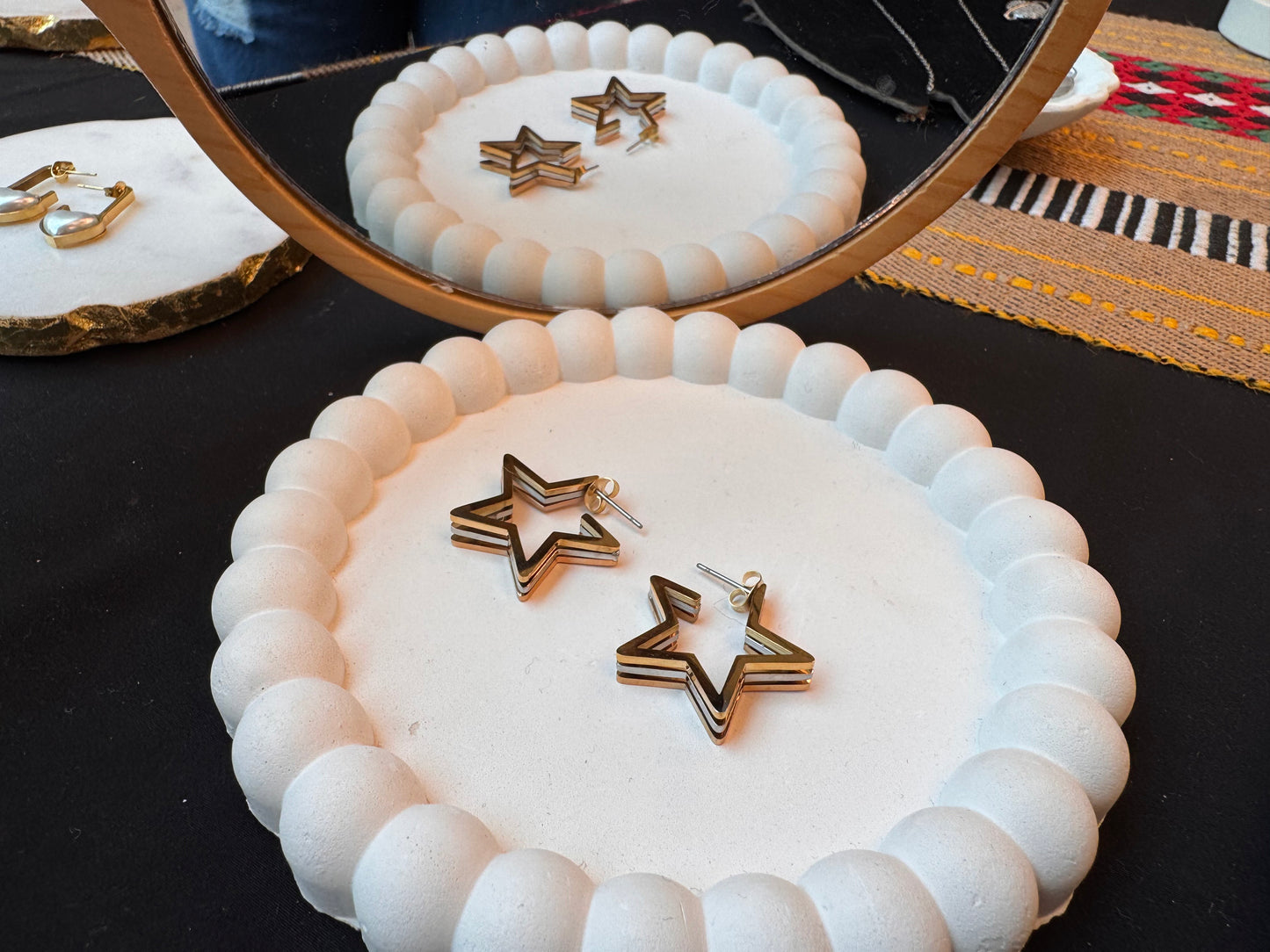 Hollow Star Golden - Silver Statement Hoops